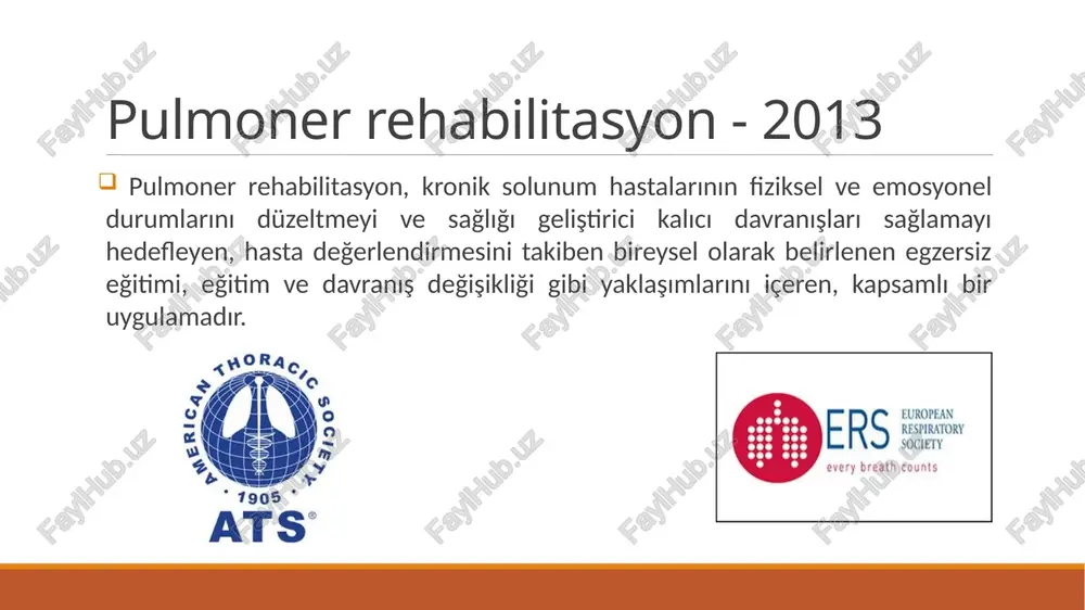 seyahat uygun ekibin olmamasi gézetim kalitesi ) maliyeti yiksek grup etkisi yok hastanede yatarak pulmoner rehabilitasyon; kimlere? ciddi,kompleks hasta ( néromuskiler, transplantasyon 6nce ve sonras!) atak sirasi detayli beklenti (ac ca preoperatif ) aile desteginin olmamas! yogun bakim/ ara yogun bakim hastasi ayaktan takipli pr merkezlerine ulasim sorunu hastane merkezli, ayaktan takipli,direkt gozetimli pulmoner rehabilitasyon;kimlere ? stabil hastalikta en yaygin kabul géren yapilandirma pr endikasyonu olup ulasim problemi olmayan tim olgular multidisipliner yaklagim gerektiren, komplike, fev1 %60 denetimsiz vpr merkezine ulagim problemi vidame tedavi /docprops/thumbnail.jpeg pulmoner rehabilitasyon