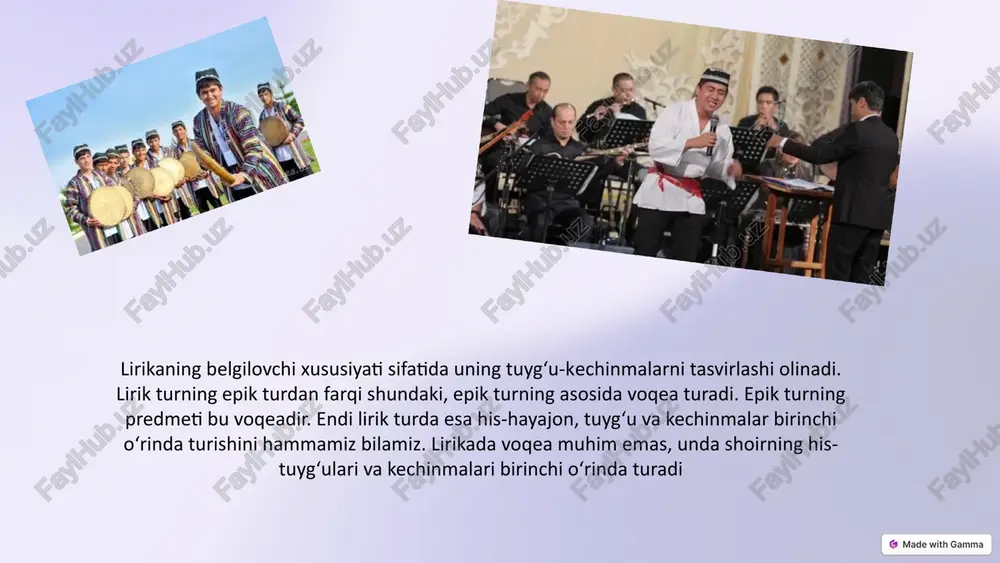 ehr tovlanishlarini aks ettiradi: o, shugina, shuginagina, munchagina tunchagina. shunchagina-kunchagina. yashnab turgan g‘unchagina. alla alla qo’shiq san’atining eng qadimiy turi bo’lib yosh bolalarni uxlatish, orom oldirish uchun beshikka; belab, belanchakka solib, tebratib, onalarning allalab kuylaydigan qo’shig’idir. qo’shiqning bu turi ham cholg’usiz mayin orom beruvchi ohang bilan kuylanadi. tibbiyot olamining allomasi abu ali ibn sino o‘zining «tib qonunlari» asarining 1-kitobida shunday yozadi: «bolaning mizojini kuchaytirmoq uchun unga ikki narsani qo‘llamoq kerak. biri bolani sekin-sekin tebratish, ikkinchisi, uni uxlatish uchun odat bo‘lib qolgan musiqa va ashuladir. shu ikkisini kabul qilish miqdoriga qarab bolaning tanasi bilan badan tarbiyaga va ruhi bilan musiqaga bo‘lgan iste’dodi hosil qilinadi». bobokalonlarimiz-ning alla ga bo‘lgan munosabati… tol ichinda tanlab olgan, tol chovkonim bolam, alla. gul ichinda iskab olgan, guli rayhonim, bolam, alla. yo‘lbarslarday yuraklim, qoplonlarday bilaklim, alla yaxshi-yomon kunimda, menga juda keraklim, alla. alladan parcha… alla bolam, alla. jonim bolam, alla, ikki ko'zim alla, shirin so'zim alla. alla …