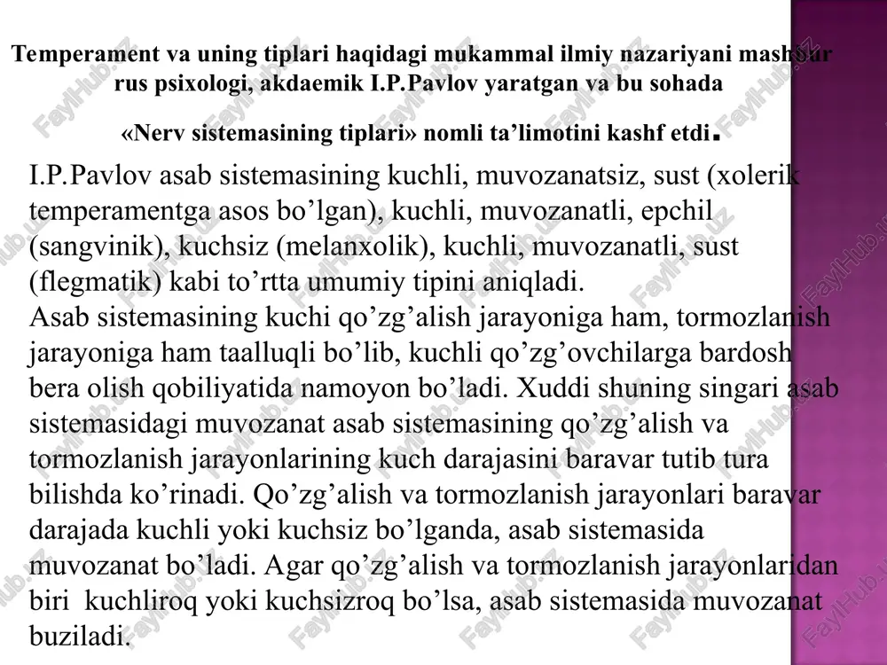 larimiz aks etadi va xarakterimiz namoyon bo’ladi. mashxur rus olimi, psixologiya fanining metodologiyasini yaratgan s.l. rubinshteyn shaxsning o’ziga xosligi va xarakterologik tizimda uchta asosiy tuzilmalarni ajratgan edi; 1.munosabatlar va yo’nalish shaxdagi asosiy ko’rinishlar sifatida - bu shaxsning hayotdan nimani kutishi va nimani hohlashini anglatadi. 2.qobiliyatlar ana shu tilak-istaklarni amalga oshirish imkoniyati sifatida - bu odamning nimalarga qodir ekanligibildiradi. 3.xarakter imkoniyatlardan foydalanish, ularni kengaytirishga qaratilgan turg’un, barqaror tendentsiyalar, ya’ni bu odamning k i m ekanligini ifodalaydi. . psixologiyada xarakterning quyidagi tizimi e’tirof etiladi: mehnat faoliyatida namoyon bo’ladigan xarakterologik xususiyatlar - mehnatsevarlik, mehnatkashlik, tashabbuskorlik, ishga layoqat, ishga qobillik, mas’uliyat, dangasalik, qo’nimsizlik va boshqalar. insonlarga nisbatan bo’lgan munosabatlarda namoyon bo’ladigan xarakterologik sifatlar - odoblilik, mehribonlik, takt, jonsaraklik, dilgirlik, muloqotga kirishuvchanlik, altruizm, g’amxo’rlik, rahm-shafqat va boshqalar. o’z-o’ziga munosabatga aloqador xarakterologik sifatlar - kamtarlik, kamsuqumlilik, mag’rurlik, o’ziga bino qo’yish, o’z-o’zini tanqid, ibo, sharmu - hayo, manmansirash va boshqalar. narsalar va hodisalarga munosabatlarda namoyon bo’ladigan xususiyatlar …