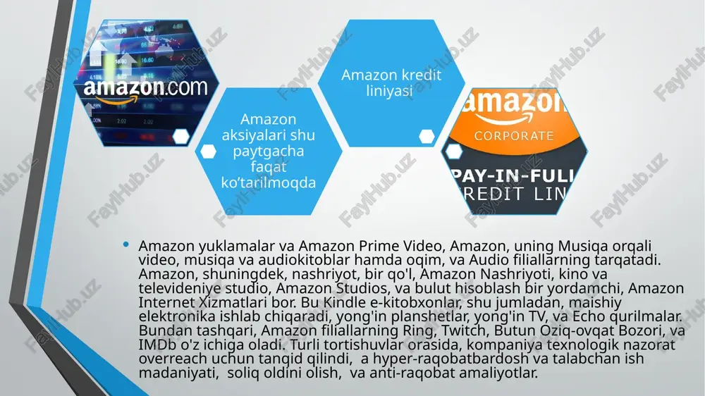 munosabatlar va o'zi va uning etkazib beruvchilar o'rtasidagi biznes-to-biznes munosabatlar e'tibor boshladi va keyin operatsiyalarni engillashtirish uchun vositachi sifatida harakat amazon bozor bilan mijoz-to-mijozga osonlashtirish uchun ko'chib. kompaniya hech kim o'z platformasidan foydalanib deyarli hech narsa sotish imkonini beradi. hech kim post-amazon ishoratlar beradi hamkorlik dasturi tashqari va click-orqali savdo bo'yicha komissiya pul ishlang, o'sha filiallari amazon platformasi asosida butun veb-saytlar qurish imkonini beradi, bir dastur endi bor ba'zi boshqa yirik elektron tijorat sotuvchilar o'z veb-saytlari orqali ularni sotish bilan bir qatorda, o'z mahsulotlarini sotish amazon foydalanish. sotish orqali qayta ishlanadi amazon.com va qayta ishlash va buyurtma bajarish uchun individual sotuvchilar da yakun va amazon bu chakana savdo uchun oraliq lizing. ishlatilgan va yangi mahsulotlarning kichik sotuvchilari amazon bozoriga borib, mahsulotni belgilangan narxda taklif qilishadi. amazon, shuningdek, tomchi shippers yoki huzur sotuvchilari foydalanishni ish bilan ta'minlangan. bu boshqa raqobat veb-saytlari, lekin, odatda, boshqa amazon a'zolari to'g'ridan-to'g'ri, bu mol buyurtma amazon …
