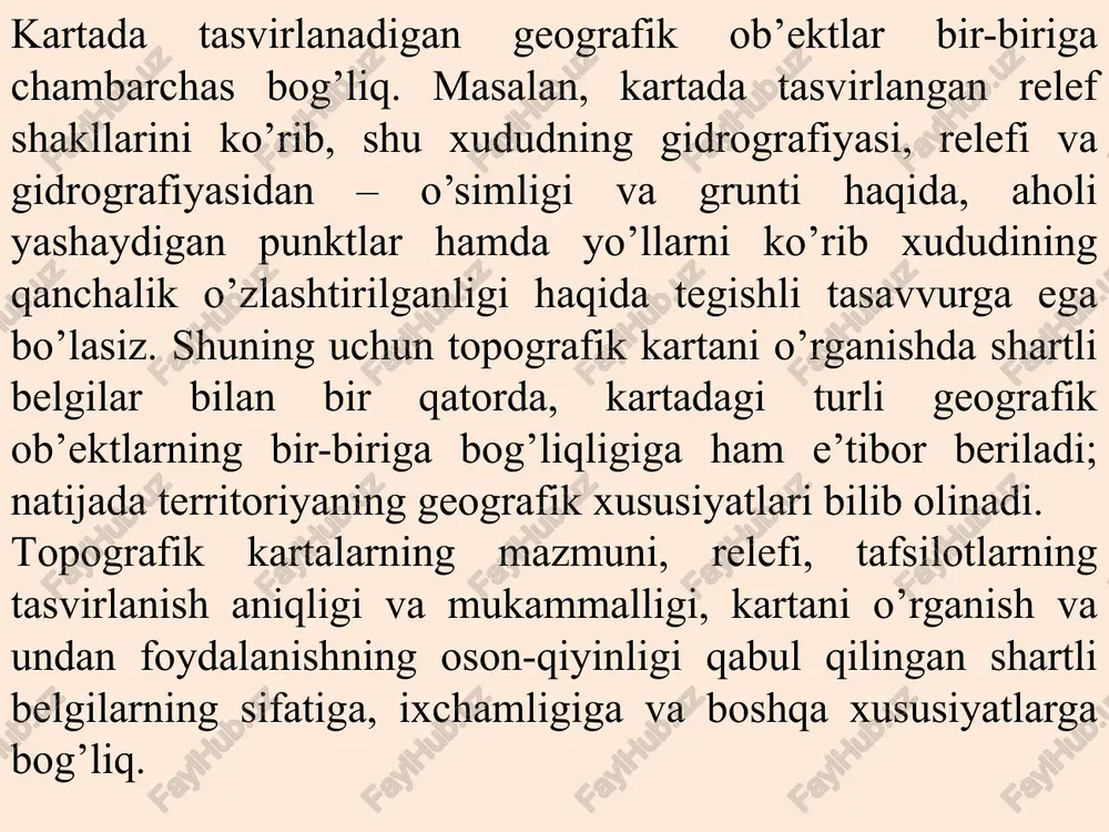 aterial topilmalari, karerning chuqurligi metrlarda - xaykallar, monumentlar - yoqilg’i omborlari - minora tipidagi kapital inshootlar - asalarichilar - molxona - torfni qayta ishlash joyi - a) qabriston b) daraxtzorli qabriston - aloqali havo yo’llari (telefon, telegraf, radiotranslyatsiya ) - temirbeton tayanchili elektr o’tkazgich chizig’i, tayanchning balan dligi 18 metrda joylardagi alohida narsalari. - ochiq joydagi qazilmalar (kar’erlar) loyli material topilmalari, karerning chuqurligi metrlarda - xaykallar, monumentlar - yoqilg’i omborlari - minora tipidagi kapital inshootlar - asalarichilar - molxona - torfni qayta ishlash joyi oleobject2.bin image3.png oleobject3.bin image4.png oleobject4.bin image5.jpeg oleobject5.bin image6.jpeg oleobject6.bin image7.png oleobject7.bin image1.jpeg oleobject1.bin image2.png - a) qabriston b) daraxtzorli qabriston - aloqali havo yo’llari (telefon, telegraf, radiotranslyatsiya) - temirbeton tayanchili elektr o’tkazgich chizig’i, tayanchning balandligi 18 metrda oleobject2.bin image3.jpeg oleobject3.bin image1.jpeg oleobject1.bin image2.jpeg yo’l tarmoqlari - ikki izli temir yo’llar. semaforlar va svetoforlar - bir izli temir yo’llar. budka va kazarmalar - a) ko’tarmalar b) o’yilmalar …