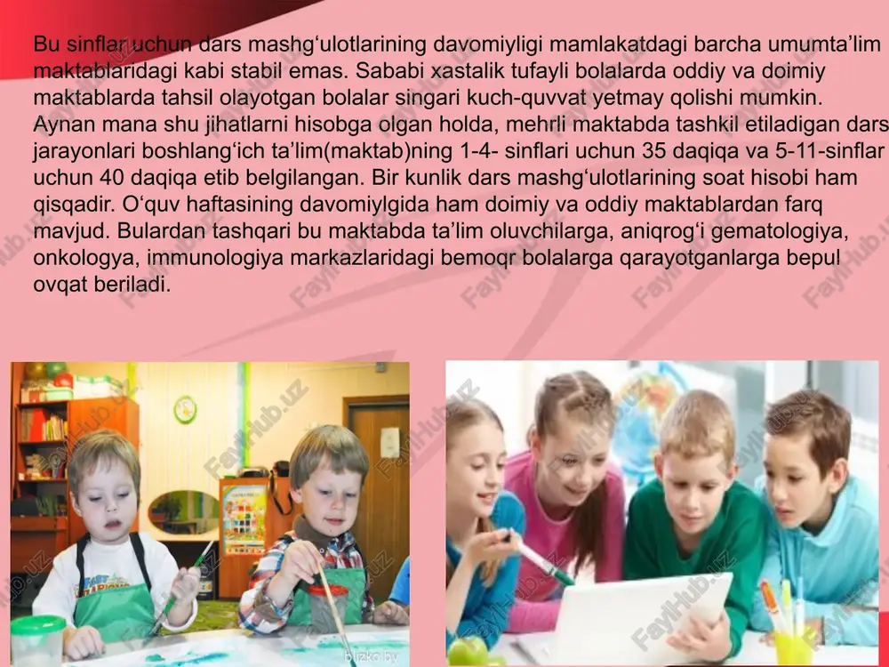 lim tizimini boshqarish asosan yer hokimiyatlari mas’uliyati ostidadir, va shu sababli hududlar bo’yicha muhit o’zaro farq qilishi mumkin. niderlandiyaning 28 ta umumta’lim boshlang’ich maktablarining tarkibida nuqsonli bolalar ham o’qitiladi. ta’limiy maslahat markazlarida maxsus ehtiyojli bolalarni umuta’lim sharoitida ukitish va tarbiyalash yo’llari, xususiyatlari hamda bu bolalar haqida iilish va ma’lumotlar berish borasida bo’lim faoliyat yuritgan. bu no’limlarda o’kuv materiallari va dasturlarini yangilash, imgegrasion ta’limning yagona g’oyasini ishlab chiqish, bu ta’lim jzimidagi muammolarni yo’llarini izlab topish borasida ish yuritilgan. gresiya.maxsus pedagog oddiy sinfda yordamchi rol o’ynaydi, undan maktab xodimlarini o’quvchida maxsus ta’limga muhtoj mavjudligi to’g’risida xabardor qilish talab etiladi. maxsus pedagog ishi o’quvchiga bevosita yordam berish va sinf o’qituvchisiga maslahat berishdan iborat. keyingisiga, xususan, o’quv materialini tanlab olish va o’quv rejasini differensiyalashda yordam ko’rsatiladi daniya umumta’lim maktablarida maxsus ta’limga muhtoj bolalarning ehtiyojlarini qondirish uchun mas’uliyat o’qituvchiga yuklatilgan. bu ehtiyojlarni psixolog-pedagogik xizmat belgilaydi; keyinchalik u o’quvchining rivojlanishi orqasidan kuztdi, uni o’qitish dasturiga tuzatishlar …