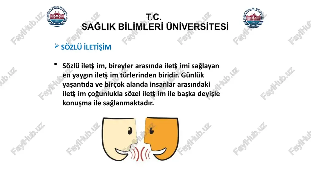 adece ön sıralarda oturanların gözlerine bakar ve ikinci sıradakileri bile ihmal eder dinlemenin önemi dinleyiniz. en az konuştuğunuz kadar dinleyiniz. soru sorunuz dinleyenlerin düşüncelerini kışkırtacak sorular bulunuz t.c. sağlik bi̇li̇mleri̇ üni̇versi̇tesi̇ etki̇li̇ bi̇r sözel i̇leti̇şi̇m i̇çi̇n açık ve doğru mesaj vermek saygı duymalı güven vermek göz teması kurmak beden diline dikkat etmek karşılıklı iletişim kurmak geri bildirimde bulunmak dinlemeyi öğrenmek empati kurmak çok önemlidir 27 t.c. sağlik bi̇li̇mleri̇ üni̇versi̇tesi̇ 28 t.c. sağlik bi̇li̇mleri̇ üni̇versi̇tesi̇ sözsüz i̇leti̇şi̇m 29 t.c. sağlik bi̇li̇mleri̇ üni̇versi̇tesi̇ sözsüz i̇letişim i̇letişim çoğu kez ağızdan çıkan kelimeler olarak kabul edilir. halbuki insanlar arasında konuşma olmadan da iletişim vardır. vücut dili ile çok etkili iletişimler yapılmaktadır. başı iki yana sallama, yukarı aşağı sallama, kaşları çatma veya kaldırma gibi hareketlerin hepsinin de anlamı vardır. 30 t.c. sağlik bi̇li̇mleri̇ üni̇versi̇tesi̇ sözsüz i̇letişim sözsüz iletişim, konuşulan dilin dışında, jestler, mimikler ya da diğer dilsel olmayan işaretler aracığıyla ifade edilen iletişim biçimlerini kapsamaktadır. …