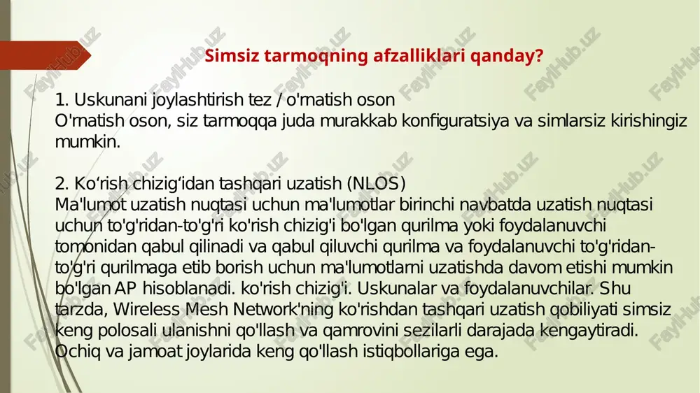 food security” may 24, 2024 82 yaxshiroq ishlash, yuqori ma’lumotlar tezligi va yaxshilangan xavfsizlik funksiyalarini ta’minlaydi. 5g: beshinchi avlod uyali tarmoq texnologiyasi, avvalgilariga nisbatan sezilarli darajada tezroq ma’lumotlar uzatish tezligi, past kechikish va sig‘imni oshiradi. 5g o‘ta ishonchli va past kechikishli ulanishlarni ta'minlash orqali aloqani inqilob qilishni maqsad qilib qo‘ygan, avtonom transport vositalari, virtual haqiqat va boshqa sohalarda yutuqlarni qo‘llab-quvvatlaydi. bluetooth: smartfonlar, noutbuklar, naushniklar va aqlli uy qurilmalari kabi qurilmalarni ulash uchun keng qo‘llaniladigan qisqa masofali simsiz aloqa texnologiyasi. bluetooth standartlari rivojlanishda davom etmoqda, eng so‘nggi versiyalari yaxshilangan diapazon, tezlik va energiya samaradorligini taklif qiladi. zigbee: uy avtomatizatsiyasi, aqlli yoritish va atrof-muhit monitoringi kabi lot ilovalarida keng qo‘llaniladigan kam quvvatli, past ma'lumotlar tezligiga ega simsiz aloqa protokoli. zigbee tarmoqlari odatda tarmoqli tarmoqlar bo‘lib, qurilmalarga ma’lumotlarni uzoqroq masofalarga uzatish imkonini beradi. lorawan: lorawan (long range wide area network) - kam quvvat sarfi bilan uzoq masofali aloqa uchun mo'ljallangan simsiz protokol. u …