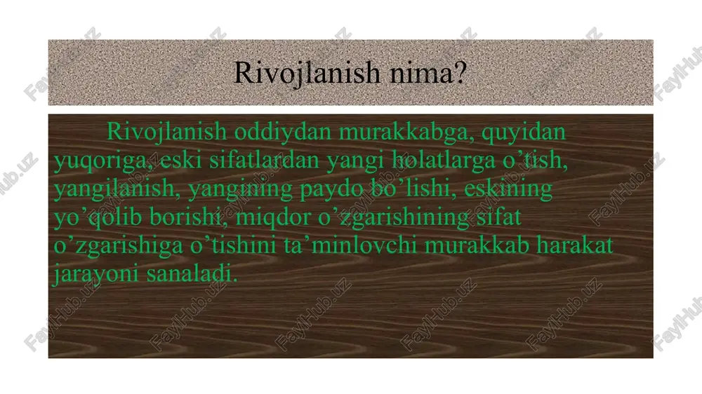 liklar bilan siylanish, maqtov va h.) yaxshi ko`radilar. shunga qaramay, atrof-muhitning bolalar faoliyatiga turlicha ta`siri xatti-harakatlarning xilma-xilligiga olib keladi. sifatli va miqdoriy o'zgarish: bolalar xulq-atvorida son-sanoqsiz sifatli va miqdoriy o'zgarishlarni kuzatish mumkin b. f. skinner jon b. uotson ivan pavlov sidni bijou donald baer albert bandura nazariyaga strategik yondashish psixodinamik nazariyalar tabiat va tarbiya: jinsiy va tajovuzkor istaklar tug'ma bo`lib, oila va jamiyat bolalarning instinktiv da'vatlarini qanday namoyon etishlariga, boshqalarga bo'lgan asosiy ishonchlariga va o'zlarini shaxs sifatida qabul qilishlariga ta'sir qiladi.. umumiylik va xilma-xillik: umuman olganda, bolalar kuchli hissiyotlar va shaxsiy muammolar (masalan, eriksonning so'zlariga ko'ra, ular sodir bo'lishi mumkin yoki qila olmasligiga ishonish) bilan kurashadilar. boshqa odamlar bilan munosabatlar juda xilma-xildir va natijada bolalar hayot muammolarini hal qilishning xilma-xilligiga olib keladi.. sifatli va miqdoriy o'zgarish: bir qator sifat jihatidan ajralib turadigan bosqichlar orqali bolalar aralash tuyg'ularni hal qilishni o'rganadilar va o'zlarining o'ziga xosliklarini anglaydilar. zigmund freyd erik erikson nazariyaga …
