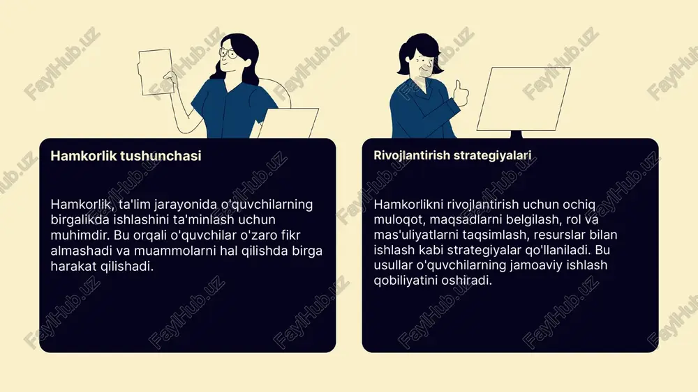 qurlashtiradi, individual yondashuvlarni qo'llash imkonini beradi va natijada o'quvchilarning amaliy ko'nikmalari va yutuqlarini yaxshilaydi. rivojlanish strategiyalari ta'lim sifatini rivojlantirish 4k modeli ta'lim sifatini oshirish uchun muhim strategiyalarni ishlab chiqishda yordam beradi. u o'qituvchilar va talabalarning hamkorligini, innovatsiyalar va muvozanatni ta'minlaydi. 4k modelidan foydalanish 4k modelidan foydalanish uchun kritikal fikrlash, jamoaviy ish va innovatsion metodlarni qo'llash mumkin. bu yondashuvlar ta'lim jarayonini zamonaviy talablar bilan uyg'unlashtiradi. natijalar va misollar natijalar shuni ko'rsatadiki, 4k modeli ta'lim sifatini sezilarli darajada yaxshilaydi. amaliy misollar va statistikalar bu yondashuvning samaradorligini tasdiqlaydi. o'quvchilarning ishtiroki o'quvchilarning ta'lim jarayonidagi ishtiroki muhim omil bo'lib, ularning faol qatnashishi muvofiqlik va motivatsiyani oshiradi. 4k modeli (kritikal fikrlash, hamkorlik, kommunikatsiya, yaratilish) bu jarayonda muhim rol o'ynaydi, chunki har bir komponent o'quvchilarning faol fikrlash, muammo yechish va jamoaviy ishda ishtirokini rivojlantiradi. ishtirokni oshirish uchun interaktiv metodlar, guruh muhokmalari va amaliy mashg'ulotlar qo'llaniladi, bu esa o'quvchilarning faolligini va o'qishga bo'lgan qiziqishini oshiradi. rasm uchun mosvizual …