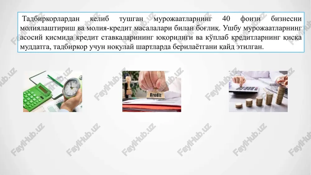 solish va hozirgi paytgacha qo'llangan 6 trillion so'mlik jarimalarni undirish joriy yil yakuniga qadar to'xtatiladi. hisobotlarni kechiktirib topshirish bilan bog'liq moliyaviy sanktsiyalarni qo'llash tartibi esa to'liq bekor qilinadi. qiymat solig'ini qo'shimcha hujjatsiz qaytarish tartibini amaliyotga joriy etsin kichik biznes va xususiy tadbirkorlik mamlakatimiz iqtisodiyotining ustuvor yo'nalishi so'nggi besh yilda tadbirkorlik faoliyatini rivojlantirishga 2 mingga yaqin qonun, farmon va qarorlar qabul qilindi 114 ta litsenziya va ruxsatnoma bekor qilindi 33 ta faoliyat turi xabardor qilish tartibiga o'tkazildi ruxsatnomalarni rasmiylashtirish tartiblari soddalashtirilib, muddatlari o'rtacha 2 baravarga qisqartirildi ortiqcha tekshirishlar, naqd pul, valyuta va xomashyo bo'yicha ko'plab cheklovlarga barham berildi 19 soliq stavkalari va soliq ma'murchiligi bo'yicha tadbirkorlarga engillik yaratish milliy soliq tizimida 2019 yilgacha pensiya, maktab ta'limi va yo'l jamg'armalariga biznes uchun og'ir yuk bo'lgan 3,2 foizli yig'imlar to'lanar edi ushbu yig'imlar korxonalarning foydasidan qat'i nazar, oborotdan olinib, ularning miqdori korxonalarning kamida 20-25 foiz foydasiga teng bo'lgan 20 masalan, birgina “andijonkabel” korxonasi …