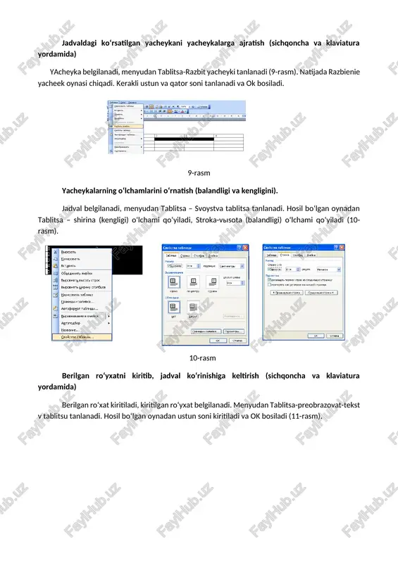 ar word-da o'rnatilgan vositalar yordamida mustaqil ravishda yaratilishi mumkin (o'rnatilgan grafik muharriri). worddagi grafika grafik ob'ektlar: bu chizilgan yoki joylashtirilgan ob'ekt, chizilgan asboblar paneli (o'rnatilgan grafik muharriri) yordamida tahrirlanishi va formatlanishi mumkin. ushbu ob'ektlar matnli hujjatning bir qismidir. avtoulov shakllari - bu vektorli chizmalar. vektorli chizmalar chiziqlar, chiziqlar, to'rtburchaklar va boshqa narsalardan yaratiladi. vektorli chizmalar ular yaratilgan dastur shaklida saqlanadi. word-dagi grafik ob'ektlarga quyidagilar kiradi: 1. avtomatik shakllar. 2. ob'ektlar sarlavhasi. 3. wordart ob'ektlari. wordda chizmalar word-dagi rasmlar bu boshqa fayldan yaratilgan rasmlar. rasmlarni quyidagi usullardan foydalangan holda word hujjatlariga joylashtirish mumkin: nusxa ko'chirish, qo'shish yoki bog'lash. word grafikasida bitmaplar, skanerlangan rasmlar, fotosuratlar va rasmlar mavjud. chizmalarni o'zgartirish uchun rasmlarni moslash asboblari paneli va chizmachilik asboblar panelining ba'zi vositalaridan foydalaning. bitmaplar (bitmaplar) - bu nuqta to'plamidan iborat chizmalar. bitmaplar microsoft paint kabi grafik muharrirlarida yaratilgan. bitmaplarga barcha skanerlangan rasmlar va fotosuratlar kiradi. bitmaplar ko'pincha bmp, png, jpg yoki gif kengaytmalari …