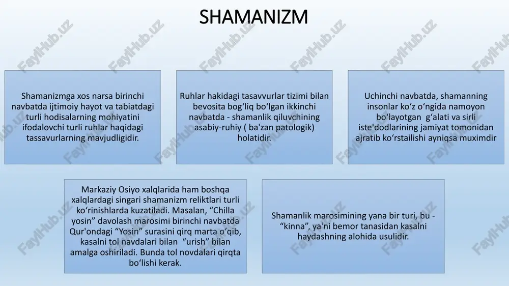 lar jumlasidandir.. qirg‘oqlarida 613 ta tugun tugilgan maxsus ibodat choyshabi – “tales”ni yelkalariga tashlab olishlari ham, ushbu talablarning yahudiylar hayotida nechog‘lik ulkan ahamiyatga ega ekanini ko‘rsatadi ta’limoti xudo tomonidan musoga nozil qilingan “o‘n (10) amr” dunyoni yaratgan, yakka- yu yagona yahvedan boshqa iloh yo‘qligiga imon keltirish; yahvedan boshqaga ibodat qilmaslik; xudoning nomini bo‘lar bo‘lmasga tilga olavermaslik; “adonay” (ibr. – “xudo”, “parvardigor”) nomi zikr qilinadi. shanba kunini muqaddas bilib, u kunda dam olish; ota–onani hurmat qilish; qotillik qilmaslik; zino qilmaslik; o‘g‘rilik qilmaslik; o‘z yaqinlari (yahudiylar) haqqiga yolg‘on guvohlik bermaslik; o‘z yaqinlari uyiga, ayoliga, quliga, hayvonlariga, umuman unga tegishli bo‘lgan narsalarga ko‘z olaytirmaslik. hinduiy dini •hinduizm - dunyoda keng tarqalgan dinlardan biri. hinduiy diniga e'tiqod qiluvchilar asosan hindistonda (95% ga yaqini) yashaydi, pokiston, bangladesh, nepal, shri lankada, shuningdek, janubiy afrikada, sharqiy osiyoda ham uchraydi. •hinduiylikka 780 mln. kishi e’tiqod qiladi (2003). •milodning 1-ming yilligida shakllangan. hinduiy dini veda dini va brahmanizm rivojlanishi …