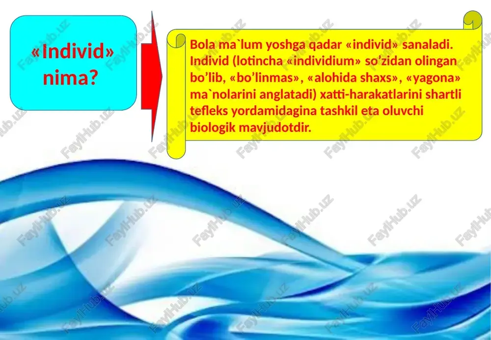 r jamoasi va har bir bolaning o‘ziga xosligini hisobga olgan holda amaliyotda tatbiq etish. insonning shaxs sifatida, rivojlanishida ijtimoiy hodisalarning ta`siri kuchli bo’ladimi? yoki tabiiy omillar yetakchi o’rin tutadimi? balki tarbiyaning ta`siri yuqoridir? ular o’rtasidagi o’zaro munosabat qanday? fanda biologik yo’nalish deb nomlangan nuqtayi nazar yetakchi o’rinlardan birini egallab, uning vakillari aristotel, platonlar tabiiy- biologik omillarni yuqori qo’yadi. ular tug`ma imkonivatlar. taqdir. tole har kimning hayotdagi o’rnini belgilab bergan, deydilar. xvi asr falsafasida vujudga kelgan preformizm oqimi namoyandalari esa shaxs rivojlanishidagi naslning roliga katta baho berib, ijtimoiy muhit va tarbivaning rolini inkor etadi. xorij psixologiyasidagi yana bir oqim — bixeviorizm xx asr boshlarida yuzaga kelgan bo’lib, uning namoyandalari, ong va aqliy qobiliyat nasldan-naslga o’tib, insonga u tabiatan berilgan, deyiladi. mazkur ta’limot vakili amerikalik olim e.torndaykdir. progmatizm oqimi va uning vakillari d.dyul, a.kombe ham shaxs rivoilanishini biologik nuqtayi nazarda asoslaydilar. ular rivojlanishni faqat miqdoriy o’zgarishdan iborat, deb qaraydilar. naslning rolini aibsolyutlashtirib, …