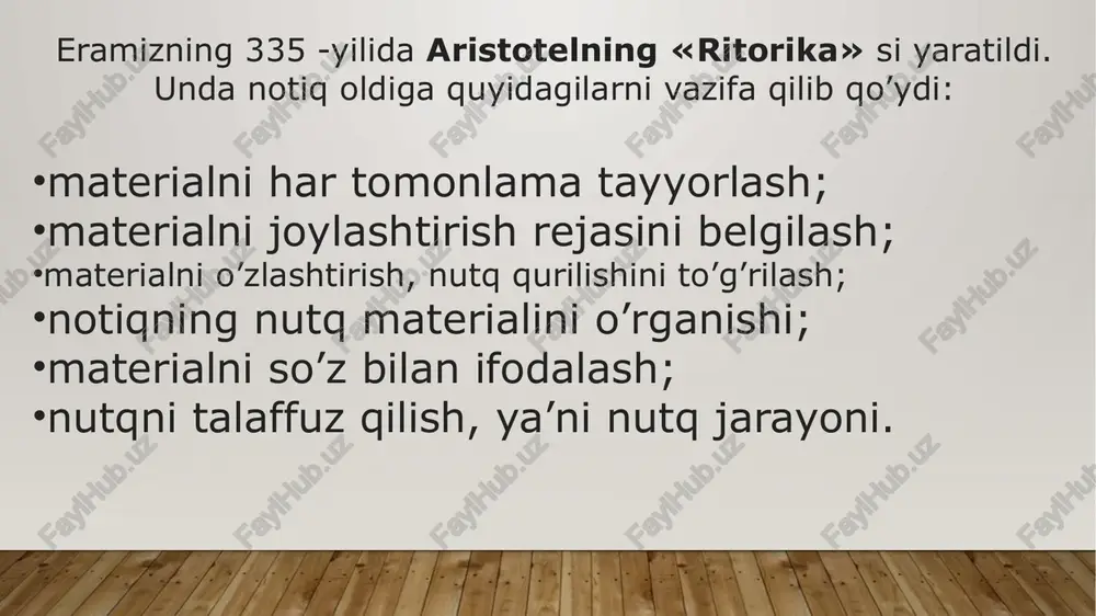 va notiq bo’lishi lozim». har bir notiq o’z nutqi ustida ko’p mashq qilishi xalq oldida nutq so’zlaganda yoqimli va bamani gapirishi, xalqning e’tiborini qozonishi zarur. «xalq oldida gapirganda so’zing go’zal bo’lsin, bu so’zni xalq qabul qilsin. haloyik sening so’z bilan baland darajaga erishganingni bilsin, chunki kishining martabasini so’z orqali biladilar, … har kishining aholi o’z so’zi ostida yashiringan bo’ladi». kaykovusning notiq so’zning ma’nolarini har tomonlama o’rgangan bo’lishi kerak, deb hisoblaydi: «ey, farzand, so’zning yuz va orqa tomonini bilgin, ularga rioya qilgin, so’zlaganingda ma’noli gapir, bu notiqlikning alomatidir. agar gapirgan vaqtingda so’zning qanday ma’noga ega ekanini bilmasang, qushga o’xshaysan, bunday qushni to’ti deydilar!. shunday kishini notiq (suxanguy) deymizki, uning har so’zi xalqqa tushunarli bo’lsin va xalqning har so’zi unga ham ma’lum bo’lsin. o’ylamasdan so’zlama, har bir so’zni o’ylab gapir, to aytgan so’zingdan pushaymon bo’lmagaysan. agar so’zni va ilmni yaxshi bilsang ham, hech bir so’zni buzma to’g’ri ta’rifla. so’zni bir xilda gapir». …