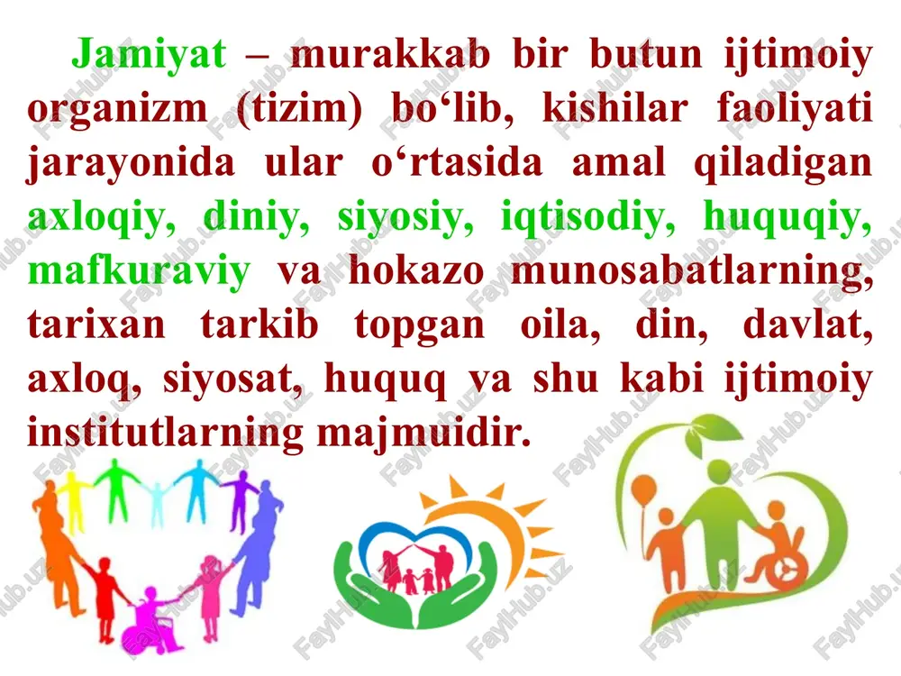 nish, tahlil qilish va tushuntirish, tarixiy bilimning o‘ziga xos xususiyatlarini aniqlash, shuningdek tarixiy bilishda haqiqatning tagiga yetishga qaratadi. tarix falsafasi tarixi tarix falsafasining vujudga kelishi va rivojlanishi, tarix falsafasi predmetining shakllanishi muammolarini, tarix falsafasining turli yo‘nalishlar va oqimlar vujudga kelishiga sabab bo‘lgan ichki differensiatsiyalanish jarayonini o‘rganadi. tarix falsafasi antropologiyasi insonning tarixiy jarayondagi o‘rnini, bu jarayonda tarix sub’ektlarining rolini aniqlaydi va «tarixni kim harakatga keltiradi?», degan savolga javob beradi. praksiologiya (yunon. praktikos – faol) – falsafaning inson faoliyatini o‘rganishga bag‘ishlangan bo‘limlaridan biri. faoliyat tushunchasi inson borlig‘ining tabiati va mohiyatini, uning shaxsiy imkoniyatlari, ijtimoiy aloqalari va munosabatlarini, inson ma’naviy dunyosi va moddiy amaliyot jabhasini teranroq tushunish imkonini beradi. faoliyat tushunchasining mazmuni. falsafada faoliyat insonga xos bo‘lgan va tashqi dunyoni oqilona o‘zgartirishga qaratilgan faollikning alohida shakli sifatida tavsiflanadi. ijtimoiy falsafada faoliyat ijtimoiy jarayonlarni amalga oshirish, insonning o‘z imkoniyatlarini ro‘yobga chiqarish, o‘zini qurshagan dunyo bilan aloqaga kirishish usuli sifatida qaraladi tarix falsafasining dunyoqarashga doir …