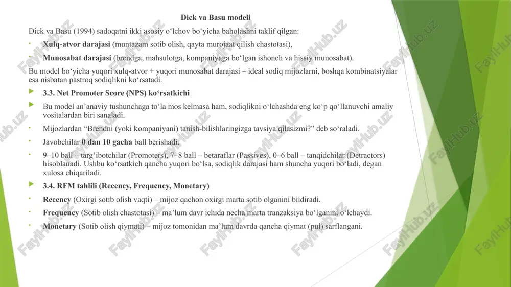 xususan tesco clubcard, carrefour loyalty card. dorixona yoki yoqilg‘i quyish shoxobchalari tarmoqlari – muntazam ravishda mavsumiy yoki oddiy (har doim amal qiladigan) chegirmalar taqdim etadi. 4. seriyali (kümülyativ) chegirmalar qanday ishlaydi? mijoz ma’lum bir miqdordagi yoki ketma-ket xaridlar (yoki xizmatlardan foydalangan) soniga yetgach, navbatdagi sotib olishda maxsus chegirmaga ega bo‘ladi. ko‘pincha “10 tasi sotib olinsa, 11-si bepul” kabi she’lanishlarda uchraydi. kuchli tomonlari mijoz “yana 2-3 marta sotib olsam, keyingisi bepul yoki katta chegirma bo‘ladi” degan o‘y bilan qayta kelishga undaydi. oddiy mexanizm: kuponlarga tamg‘a bosish, mobil ilova orqali “counter” sanash va h.k. misollar qahvaxona “stiker” dasturlari – har bir qahva sotib olinganda stiker beriladi, 10 ta stiker yig‘ilgach, bepul qahva taklif etiladi. xizmat ko‘rsatish sohalari (masalan, avto yuvish xizmatlari) – 5 marta yuvishdan keyin 6-yuvish bepul. 5. guruhli chegirmalar (group buying) va “flash sale”lar qanday ishlaydi? “birgalikda sotib olish” tamoyili: agar bir mahsulot yoki xizmatni bir vaqtning o‘zida ko‘p odam …