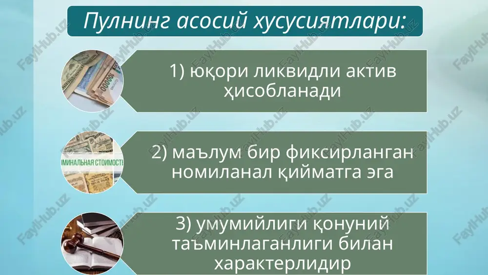 lma yordamida amalga oshiriladi. elektron pullar veksel bu- qarzdorning yozma majburiyati yoki kreditorning qarzdorga vekselda yozilgan summani muayyan muddatdan keyin to'lash to'g'risidagi buyrug'i. vekselning ikki turi mavjud-oddiy va o'tkazma veksel. veksel banknota-bu bankning qarz majburiyati.xozirgi vaqtda banknota markaziy bank tomonidan veksellarni qayta xisoblash,turli kredit tashkilotlari va davlatni kreditlash yo'li bilan chiqariladi. banknotalarning muomalaga chiqarilishini odatda banklar turli xo'jalik jarayonlari munosabati bilan amalga oshirilayotgan kredit operatsiyalarini bajarishda o'tkazishadi. banknota elektron pullar-bu banklarning kompyuteri xotirasidagi xisobvaraqlardagi pullar bo'lib, ularning tasarruf qilinishi maxsus elektron qurilma yordamida amalga oshiriladi. elektron pullar e'tiboringiz uchun rahmat! image2.jpeg image5.jpeg image6.jpeg image7.jpeg image8.png image9.png image10.png image11.png image12.png image13.png image14.jpeg image15.jpeg image16.jpeg image17.jpeg image18.jpeg image19.jpeg image20.jpeg image21.jpeg image22.jpeg image23.jpeg image24.jpeg image25.jpeg image26.jpeg image27.jpeg image28.jpeg image29.jpeg image30.png image31.jpeg image32.jpeg image1.jpeg [banco central dela republion argentina euuuu) — sy fz bankas 67s 480118, | waalale y as | rmnast a thracia medea. miletus cipicia — si lab oost hos sas stds …