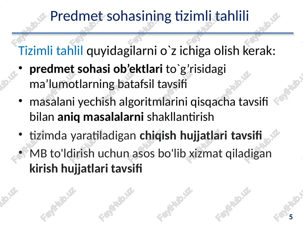 rsatilgan o'lchov birliklaridagi mahsulot sotilgan miqdori sotish narxi - mahsulotning bir o'lchov birligidagi sotilish narxi 32 «mohiyat-aloqa» modeli: misol 33 4. «shaharlar» shahar kodi – noyob identifikator, kalit atributi shahar – shahar nomi 33 «mohiyat-aloqa» modeli: misol 34 «ta’minlaydi» aloqasi quyidagi atributlarga ega: ta’minlash sanasi - ta’minlash sanasi ta’minotchi kodi - ushbu mahsulot ta’minotchisi mahsulot kodi - qaysi ta’minlangan mahsulot kodi miqdorm- ushbu mahsulot qancha etkazib berildi ta’minlash narxi - mahsulot bir o‘lchov birligidagi ta’milash narxi ishlab chiqarilgan sana - mahsulot ishlab chiqarilgan sana 34 «mohiyat-aloqa» modeli: misol 35 mohiyatlar o'rtasidagi aloqalarni ko'rib chiqamiz: 1. mahsulot va ta’minotchilar mohiyatlar o'rtasidagi «ta’minlaydi» aloqasi m:n 35 «mohiyat-aloqa» modeli: misol 36 2. ta’minotchilar va mahsulot mohiyatlari o'rtasidagi «buyurtma» m: n aloqa buyurtma sanasi –buyurtma sanasi ta’minotchi kodi - ushbu mahsulot qaysi ta’minotchiga buyurtma qilingan mahsulot kodi - qaysi mahsulot buyurtma qilingan b_miqdori - ushbu mahsulot qancha etkazib berildi 36 «mohiyat-aloqa» modeli: misol 37 …