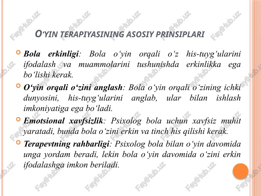 uqur psixologik muammolarini anglashda va ularni ifodalashda yordam olishadi, chunki san'at ularning his-tuyg‘ularini yashirin holda chiqaradi. hissiy to‘ldirish: art terapiyasi orqali shaxs o‘zining bo‘shliqlarini, ichki qiyinchiliklarini to‘ldiradi va ularga qarshi kurashadi. art terapiyasining turlari: art terapiyasi turli usullar orqali amalga oshirilishi mumkin. quyidagi turlari eng ko‘p qo‘llaniladi: 1. art terapiyasi: bu metodda rasm chizish yoki bo‘yash orqali shaxs o‘zining ichki holatini ifodalaydi. rassomchilik terapiyasida psixolog rassomchilik materiallarini (ranglar, qalamlar, bo‘yoqlar) tanlash va foydalanish orqali bolaning yoki kattaning hissiy holatini o‘rganadi. bu usul ko‘pincha bolalar bilan ishlashda qo‘llaniladi, chunki ular o‘zlarini tushunish va ifodalashda so‘zdan ko‘ra artni afzal bilishadi. maqsadi: insonning ichki holatini tashqi shaklga aylantirish. usul: shaxsga rasm chizish yoki tasvir yaratish taklif qilinadi va bu jarayon davomida psixolog bolaga yordam beradi. foydasi: bu metod shaxsning ichki hissiyotlarini chiqarishga yordam beradi va hissiy bo‘shliqlarni to‘ldirishga yordam beradi. art terapiyasining afzalliklari his-tuyg‘ularni ifodalash: art orqali inson o‘zining ichki hissiyotlarini va fikrlarini …