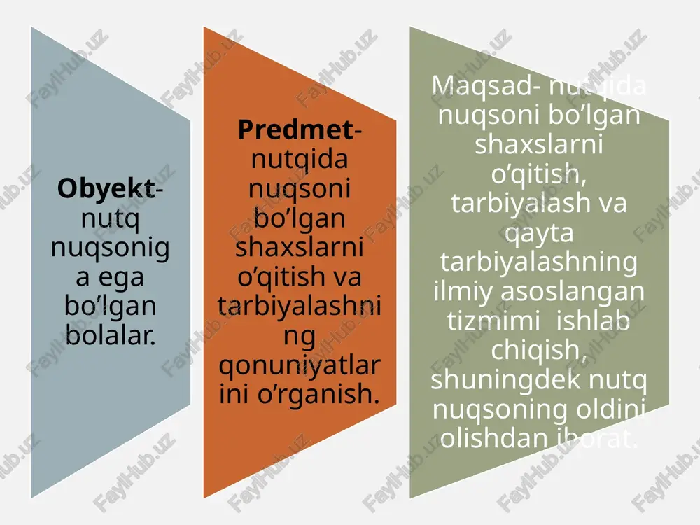 larning boshqa tovushlarga almash­ti­rilishi parasigmatizm deb yuritiladi. masalan, soat-«toat», jo`ja-«do`da», choynak-«toynak». rotatsizm (grekcha ro harfi nomidan olingan bo‘lib, «r» tovushni bildiradi) –r tovushning talaffuzidagi kam­chi­liklardir. r tovushini boshqa tovushlar bilan almashtirilishi pararotatsizm deb yuritiladi. masalan, raketa-«yaketa», rom-«lom», ruchka-«yuchka». lambdatsizm-(grekcha lambda harfini nomidan olin­gan bo‘lib, l tovushini bildiradi). –l tovushining talaffuzidagi kamchilikdan iborat. l tovushining boshqa tovushlarga almashtirilishi paralambdatsizm deb yuritiladi. masalan, lola-«yoya», gul-«guy». til orqa tovushlaridagi kamchiliklar: kappatsizm-k tovushining nutqda yo‘qligi, parakatatsizm «k» tovushini almashtirilishi. masalan, koptok-«topto», kitob-«titob»; gammatsizm-g tovushining nutqda yo‘qligi, paragammatsizm-g tovushining almashtirilishi. masalan, gul-«dul», gilam-«dilam»; xitizm-x tovushining nutqda yo‘qligi, paraxitizm x tovushining almashtirilishi. masalan, xat-«tat», xo‘roz-«to‘roz»; yotatsizm-y tovushining nutqda yo‘qligi, parayotatsizm y tovushining almashtirilishi rinolaliya - dimoqdan, dimoq bilan gapirish, tovushlar talaffuzi va ovoz tembirining nutq apparatidagi anatomik-fiziologik kamchiliklari, o‘zgarishlari natijasida buzilib aytilishidir dizartriya-so‘zlarni to‘la, ravon talaffuz qila olmaslik, talaffuz nuqsonidir. anartriya-bola nutqini tushunib bo‘lmaydi, bola xuddi og‘ziga tolqon solib gapirganidek tuyuladi. og’zaki nutq buzulishi rinolaliyaning shakllari …