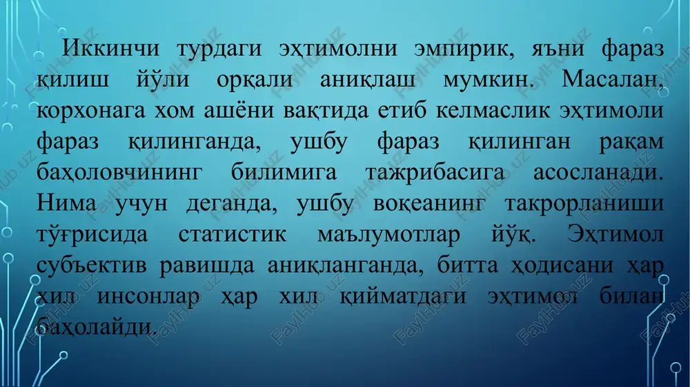 a ega emaslar. yaxshi mashina sotuvchilarni 2000 doll. narx qanoatlantirmaydi. yomon mashina sotuvchilarni esa 2000 doll. narx qanoatlantiradi va bu narx ular kutgan narxdan ancha yuqori. bozorda asimmetrik axborot bo'lgan sharoitda avtomobil bozoridagi narx avtomobil sifati to'g'risida to'liq axborotni bermaydi, natijada bozordagi savdo-sotiqlarni noratsional bo'lishiga olib keladi. yaxshi avtomobil egalari o'z avtomobillarini 2000 doll.da sotishdan voz kechadilar. oqibatda yaxshi avtomobillar taklifi kamayadi. yomon avtomobillar narxi yuqori bo'lgan uchun, ularning taklifi oshadi. bunday holatda yaxshi avtomobil olish ehtimoli 50 foizdan nolga tushib ketadi. sug'urtalash bozori. sug'urtalash bozorida ham avtomobillar bozoridagi holatni kuzatish mumkin. sug'urta qilinadigan shaxs o'zining sug'urta ob'ekti to'g'risida sug'urtalovchiga qaraganda ko'proq axborotga ega. shuning uchun ham, bu erda zaifroq, sog'lig'i yaxshi bo'lmagan shaxslar ko'proq sug'urta kompaniyasi xizmatidan foydalanishga harakat qiladilar. ushbu holat sug'urta kompaniyalarini sug'urta narxini oshishiga olib keladi va yuqori sug'urta narxi o'z navbatida sog'ligi yaxshi bo'lgan shaxslarni sug'urtalashga bormasligini kuchaytiradi. bozordagi asimmetrik axborotlarni yo'qotish yo'llari. bozor signallari. …