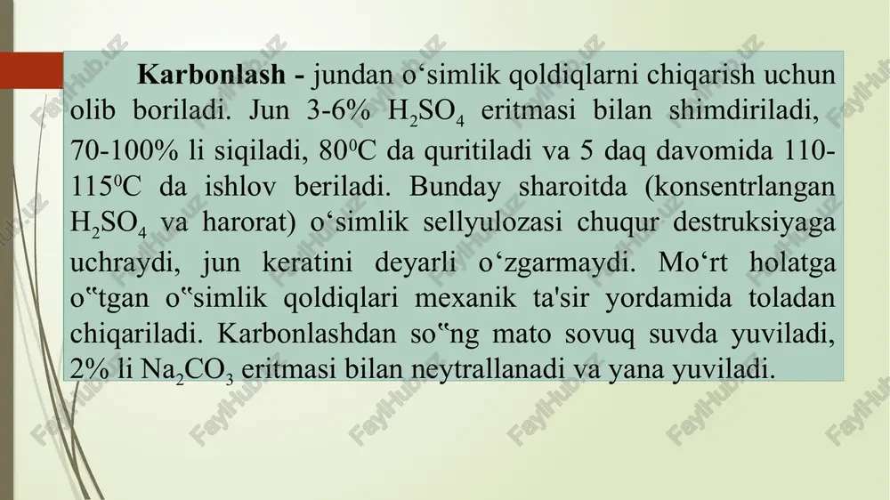 lgilangan: c21h20n6019. fibroin oddiy erituvchilar yordamida erimaydi. shuning uchun ham, uning nisbiy molekular vaznini aniqlash qiyin. biroq mis-ammiakli eritmada, kuchli oltingugurt, sulfat javharlarida (kislotalarida) oson eriydi. fibroin tolalari namlikdan ko‘pchiydi. havoning namligi qanchalik katta boisa fibroin tolalarining kattalashish imkoni shuncha ko‘p boiadi. masalan, havo namligi 60 foiz boisa, fibroin tolasining diametri 3,8 foizga, 90 foizda 8,9 foizga ortadi[5-6]. seritsin. seritsin - ipak ishlab chiqarishda bombix mori (ipak qurti) tomonidan ishlab chiqarilgan ogsil. ipak - bu ipak qurti pilla ishlab chiqarish jarayonida ishlab chigaradigan tola. u asosan ikkita oqsildan, fibroin va seritsindan iborat. ipak 70-80% fibroin va 20-30% seritsindan iborat; fibroin - ipakning strukturaviy markazi, seritsin esa tolalarni qoplaydigan va ularning bir-biriga yopishishini ta'minlaydi. tabiiy ipakning seritsin moddasi o'zining tarkibida 44,32-46,29 foiz uglerod, 30,35-35,50 foiz kislorod, 16,44-18,30 foiz azot va 0,15 foiz oltingugurt hamda 5,72-6,42 foiz vodorodlar mavjud [7]. oo r h oo r ron sla jl a on r oo …