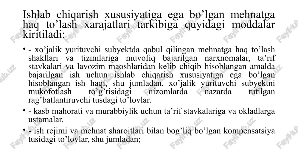 ref | unyon oyeur | uy sepyerroyeut sewxtb | seeroyeur | ysurepios | uesipe ew | rypurepz04 va oyse nuep j oxyse wrox pa oxyse ari sy0k,ou1 | wox uesipeuep.es wox ya | eprwoaep [1x reg ess1p.1q romnsyep “teapel lopbrur avs ag[[elioyeul ba oayse wox almicz, ‘yeapel — [pt 14.2 — jadval. jihozlarni harakatga keltiruvchi elektr energiya sarfi. 1 soatlik} jihoznii jami ish jami e/e . a a jami e/e sarfi,) 1 klv narxi, jihoz nomi | jihoz sonile/e — sarfi] _yillik ish |vaqti fondi, . qiymati, ° kv so’m : kv. fondi, soat soat so’m 14.3-jadval. soliq solish maqsadida amortizatsiya qilinishi kerak bo’lgan mol-mulk amortizatsiyaning eng yugori normalarini guruhlanishi. guruhl kichik amortizatsiyan ar guruhlar : a : : ins tartib tartib asosiy vositalarning nomi yillik eng . . . . yugori normasi, raqami raqami = foizlarda i binolar, imoratlar va inshootlar 5 i uzatish qurilmalari 8 att kuch-quvvat beradigan …
