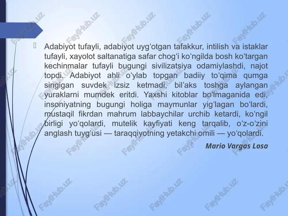 oyilik hissini qaror toptirish barchamizning asosiy burchimizdir. bu xayrli ishlarda barchaga sogʻliq salomatlik, ulkan zafarlar tilaymiz. xamisha oʻz zamonasining shoiri donoyi davroni boʻlish xar birimizga nasib etsin eʼtiboringiz uchun rahmat ! image1.jpeg image2.jpeg image3.jpeg image4.jpeg image5.jpeg image6.jpeg image7.jpeg image8.jpeg image9.jpeg image10.jpeg image11.jpeg image12.jpeg image13.jpeg image14.jpeg image15.jpeg image16.jpeg image17.jpeg image18.jpeg (cen -xyapar manéau, ‘caogar wacxanu, ‘xouxxon yagexucrouun! hama cua, name euacroe - re6e, pomnoll yogexneran! eli mateilae ¥ ' asa /docprops/thumbnail.jpeg adabiyotga e’tibor - / ma&’naviyatga, kelajakka e’tibor.