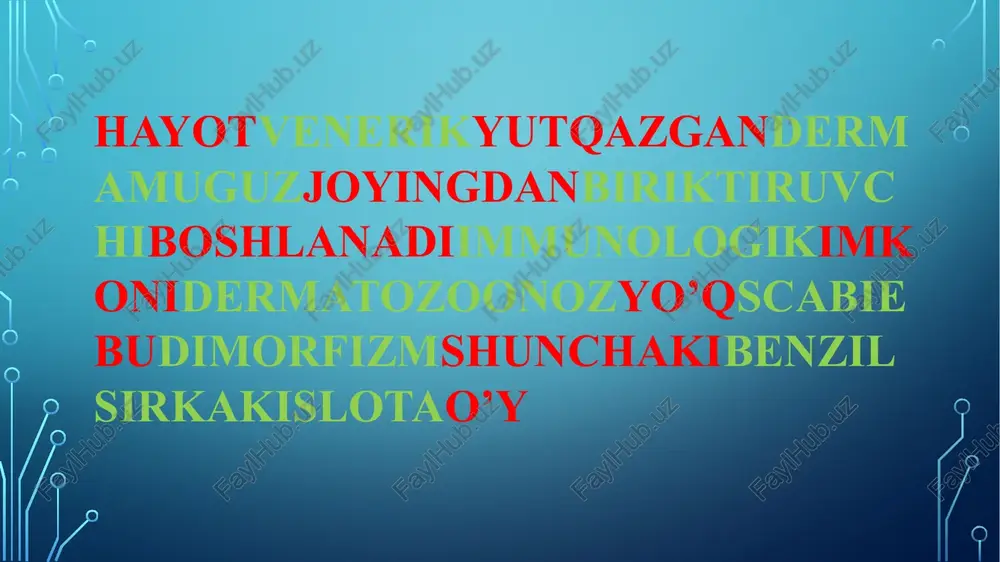 larini simpatikotopiyasa, ok dermografizmda, qabziyatga moyillik bo‘lgapda berib bo‘lmaydi. tinchlantiruvchi moddalar — brom preparatlari, barbituratlar, shuningdek, trioksazin, zlenium, seduksen kabi uxlatuvchi dorilar gushda kuzatiladigan noxush belgilarni (qichish, achish) pasaytirish bilan birga bemorlarning kayfiyatini yaxshilaydi. mazkur dorilar?10 kun beriladi. ularning uzoq muddat qo‘llanilishi go‘daklarni aqliy qobiliyatini susaytiradi va kaltafahmlikka olib keladi. vitaminlardan piridoksii, askorbin kislota ko‘p ishlatiladi. siydik haydovchilar (furosemid, laziks) kasallikning o‘tkir bosqichlarida yalliglanish suyuqligini kamaytirish maqsadida beriladi. yiringli kokklar bilan og‘irlashadigan paytlarda antibiotiklar (penitsillin, tetratsiklin, eritromitsin) qo‘llaniladi. eshakyem (urticaria) terida kuzatiladigan allergik kasalliklarning tipik vakilidir. ko‘pgina olimlarning fikriga qaraganda eshakem toksikoallergik dermatoz xisoblanadi. eshakyemning rivojlanishida oziqovqat mahsulotlaridan kelib chiqadigan allergiya muhim rol o‘ynaydi. shuningdek chegaralangan yiringli infeksiya o‘choklari (tonzillit, otit, gaymorit, pielonefrit), gijjalarning bir necha turlaridan zararlanish, ovkat hazm qilish a’zolarining kasalliklari (gepatit, gastrit, enterit, kolit) eshakyem hosil bo‘lishiga sabab bo‘ladi. doridarmonlarni palapartish qo‘llash, ayniqsa ko‘p miqdorda antibiotiklar, isitmani pasaytiradigan preparatlar qabul qilish ham eshakyemga olib kelayapti. eshakyemni keltirib …