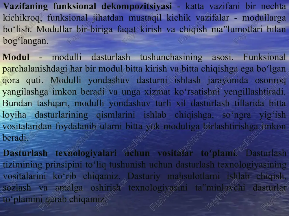 uvchi amallarni qadamma-qadam yozib boraveradi, kompyuter esa uni kerakli ko'rinishga, ya'ni o'zi tushunadigan raqamlar ketma-ketligiga o'tkazib oladi. yuqori darajali dasturlash tillaridagi ko'rsatmalar inson tiliga yaqin bo'lgan so'zlar majmuidan iborat. ular yordamida amallarni bajarish quyi darajadagilaridan ko'ra engil bo'lib, dasturchi, biror maxsus ko'rsatma bo'lmasa, adreslar, qurilmalar bilan bevosita bog'liq axborotlarni bilmasligi ham mumkin. kompyuter ko'rsatilgan amallarni bajarishi uchun operatorlarni raqamli ko'rinishga keltirishi kerak. bu vazifani translyatorlar deb nomlanadigan maxsus dasturlar bajaradi. keyingi yillarda juda ko'p yuqori darajadagi dasturlash tillari yaratilgan bo'lib, ular qatoriga paskal, dbase, ada, karat, c++, delphi, visual basic va boshqa tillarni kiritish mumkin. yaratilayotgan dastur lash tillari biror yo'nalishdagi masalalarni hal qilishga mo'ljallan gandir. quyidagi jadvalda dasturlash tili rivojlanishi tarixidan qiqacha ma'lumot berilgan. translyatorlar yuqori darajadagi dastlabki dasturlash tili "plankalkyul" deb nomlanib, u 1946 - yilda olmon olimi konrad suzu tomonidan yaratildi. bu til o'z vaqtida ma'lum sabablar (shu jumladan ikkinchi jahon urushi)ga ko'ra, keng jamoatchilikka tanish emas …