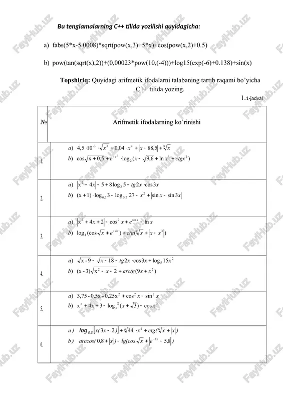 (1,36) ) 3 3 2 2 2 2 8 3 2 e e x x x b x x x x e x a x + × + - + - + + × + × - - x e x x b x x x x x x a 2 3 25 3 - 2 2 ) 25 , 0 ( log e 0,0085 - tgx ) 3 sin 2 sin sin 4 3 3 x ) - - + + × × × + + + + x ctg x x e b x x x a 2 5 5 22 4 5 2 8 4 3 ) ( log ) 16 arccos( ) ln 22 10 x 11 0,022 ) + + + + × - + × - + + - 9 9 6 9 9 4 9 5 9 9 , 9 1 , 1 …