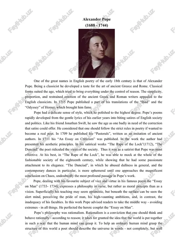 t richard brinsley sheridan. eighteenth-century england is also often called the augustan age. the term comes from the name given to the reign of the roman emperor augustus. during his reign, which lasted from 27 b.c. to 14 a.d. latin literature reached its height with such great writers as virgil, horace, and ovid. english authors tried to imitate or recapture many of the philosophic and literary ideals of this period of roman history. like the ancient romans, they believed that life and literature should be guided by reason and common sense. they strove for balance and harmony in their writings. augustan literature is sometimes divided into two periods, each named for its most influential man of letters - the age of pope, and after 1750, the age of johnson. satire was one of the most common types of literature during the augustan age. the leading satirists of the period were …