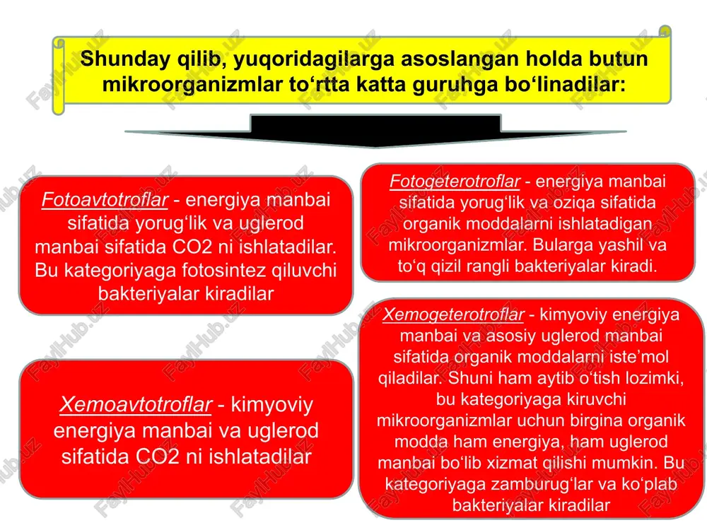 da, qarama-qarshi yo’nalishda ketadi va u ikkilanib qiz hujayralarga o’tadi. qiz hujayrada ham dnk ketma-ketligi ona hujayranikidek bo’ladi. replikasiya bakteriya hujayrasining ko’payishiga ketadigan vaqtning 80% ni egallaydi. dnk replikasiyasidan so’ng, hujayralararo to’siq hosil bo’ladi. bu murakkab jarayondir. avvalo hujayraning ikki tomonidan sitoplazmatik membrananing ikki qavati o’sadi, so’ngra ular orasida peptidoglikan (murein) sintezlanadi va nihoyat to’siq hosil bo’ladi. to’siq ikki qavat sitoplazmatik membrana va peptidoglikandan iborat. dnk replikasiyasi davomida va bo’luvchi to’siq hosil bo’lishi vaqtida hujayra uzluksiz o’sadi. bu vaqtda hujayra devorining peptidoglikani, sitoplazmatik membranasi, yangi ribosomalar va boshqa organellalar, birikmalar, xullas sitoplazmadagi birikmalar hosil bo’ladi bo’linishning oxirgi bosqichida hujayralar bir-biridan ajraladi. ba’zan esa bo’linish jarayoni oxirigacha bormay, bakteriya hujayralarining zanjiri hosil bo’ladi. mikroorganizm spora hosil qilishi. tayoqchasimon bakteriyalarning ba’zi turlari rivojlanish bosqichining ma’lum davrida spora hosil qiladi. bunda mikroorganizmlarning vegetativ hujayrasi ichidagi sitoplazmaning hammasi yoki bir qismi quyuqlashib, shar yoki ellips shaklga kiradi. bu spora deb aytiladi. hujayra po’sti spora …