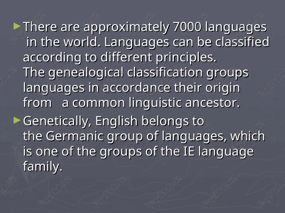 great number of exceptions to grimm's law also had a regularity and system of their own, and could be explained logically as well. comparing sanskrit and germanic cognates, verner was able to see that stress patterns in words had influenced the pronunciation of nearby consonants. verner’s law explains regular correspondences of consonants which seemed to contradict grimm’s law were for a long time regarded as exceptions. according to verner’s law: all the early pg voiceless fricatives [f, θ, χ], which appeared under grimm’s law, also [s] inherited from pie, became voiced between vowels if the preceding vowel was unstressed; in the absence of these conditions they remained voiceless. t → θ → ð → d lat. altus → oe ald voicing of fricatives in pg (verner’s law) p → f → v → b lat. caput → goth. haubiþ, oe heafod lat. septem → goth. sibun, oe seofon t → …