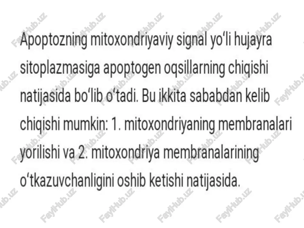 ha bo'lib, faqat elektron mikroskopda ko'rinadi. o'zgaruvchan mozaik modelga ega membrana asosan fosfolipid, xolesterol hamda oqsillardan tuzilgan. shuningdek, juda kam foizlarda uglevodlar ham uchraydi. membrana fosfolipidlari ikki qavat bo'lib, amfipatik hisoblanadi (ya’ni gidrofil va gidrofob xususiyatga ega). fosfolipidlarning gidrofil qismlari hujayra tashqarisiga hamda sitoplazmatik matrixga qaragan bo'lsa, ikki gidrofob (suvga chidamsiz) uzun zanjirli yog' kislotalari membrana ichki tomonida joylashadi (to‘g'‘ri yo‘nalishda-to‘yingan va buralgan- to'yinmagan). xolesterol molekulalari esa fosfolipidning yog' kislotalari orasida joylashib, ularning xarakatini chegaralaydi.!"! kaspazalar - bu sistein proteazalar oilasiga mansub fermentlar. kaspazalar apoptoz, nekroz va yallig'lanish jarayonlarida katta ahamiyatga ega. kaspaza-9ning 3-d ko'rinishi kaspazalar ikki turga bo'linadi: effektor va initsiator kaspazalar. har bir kaspazalar boshida passiv holatda sintezlanadi. initsiator kaspazalar passiv kaspazalarning bir qismini kesib ularni aktiv holatga o'tkizadi. initsiator kaspazalarning aktivlashtirish esa maxsus apoptosoma deb nomlanadigan kichik organella ishtirokida bo'lib o'tadi. nekroz (yun. nekrosis — o'lish) — 1) tirik organizmdagi hujayra, to‘qima, butun a’zo yoki uning bir …