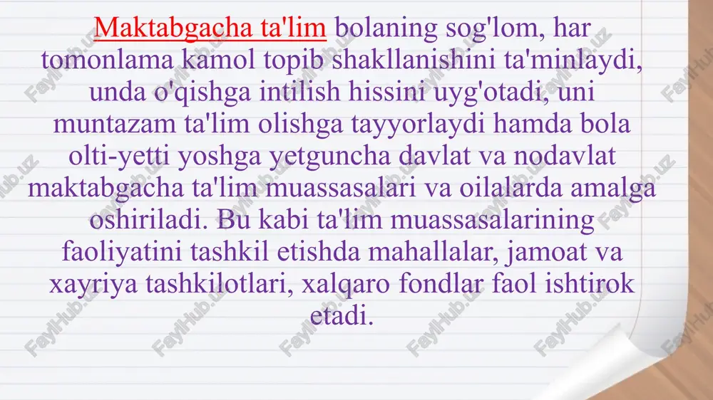i tegishli davlat ta’lim talablari bilan belgilanadi. kadrlar malakasini oshirish va ularni qayta tayyorlash jarayonida asosiy e'tibor mutaxassislarning kasb bilimlari va ko'nikmalarini yangilash hamda chuqurlashtirishga qaratiladi. kadrlar malakasini oshirish va ularni qayta tayyorlash ana shu yo'nalishda faoliyat yurituvchi ta'lim muassasalarida amalga oshiriladi. bu muassasa tinglovchilari o'qish natijalariga ko'ra davlat tomonidan tasdiqlangan namunadagi guvohnoma yoki sertifikatga ega bo'ladilar. maktabdan tashqari ta’lim bolalarning ehtiyojlarini qanoatlantirish, bo‘sh vaqti va dam olishini tashkil etish uchun davlat organlari, nodavlat notijorat tashkilotlari, shuningdek tijorat tashkilotlari madaniy-estetik, ilmiy, texnikaviy, sport yo‘nalishidagi maktabdan tashqari ta’lim tashkilotlarini tashkil etishi mumkin. maktabdan tashqari ta’lim bolalarga uzluksiz ta’lim berishning tarkibiy qismi sifatida ularning iste’dodi va qobiliyatini rivojlantirishga, ma’naviy ehtiyojlarini qanoatlantirishga qaratilgan. maktabdan tashqari ta’lim tashkilotlari jumlasiga bolalar, o‘smirlar ijodiyoti saroylari, uylari, klublari va markazlari,”yoshlar ijodiyot saroylari” “barkamol avlod” bolalar maktablari, bolalar-o‘smirlar sport maktablari, bolalar musiqa va san’at maktablari, studiyalar, axborot-kutubxona hamda sog‘lomlashtirish muassasalari kiradi. e`tboringiz uchun rahmat. image1.jpg /docprops/thumbnail.jpeg kreativ ta’timdan …