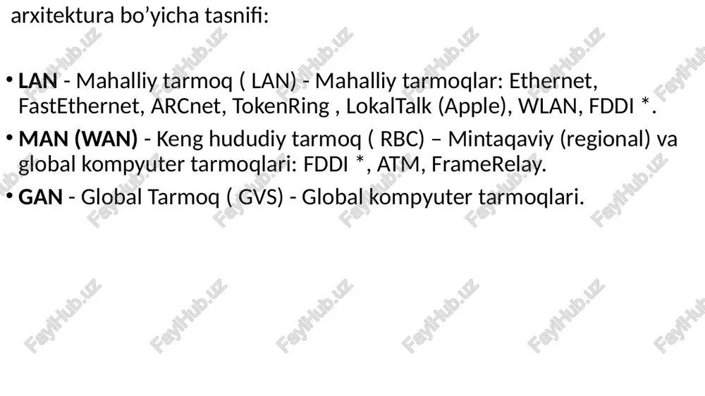 172.16.254.1 (oxirgi raqamdan keyin nuqta qo'yilmaydi). protokol bu to'plam qoidalar, bu orqali ma'lumot almashiladi. ushbu misolda eng ko'p ishlatiladigan http: // protokoli - gipermatnli uzatish protokoli ishlatiladi. asosiy tarmoq protokoli internet bu tcp / ip protokoli. tcp / ip - bu bir-biri bilan chambarchas bog'liq bo'lgan ikki xil protokol. tcp (transmission control protocol) - uzatishni boshqarish protokoli. bu ma'lumotni paketlarga qanday ajratish va aloqa kanallari orqali yuborish kerakligini belgilaydi. har bir ma'lumot to'plami o'z ichiga oladi ip-manzillar (ip - internet protokol) yuboruvchi kompyuter va qabul qiluvchi kompyuter. router deb nomlangan maxsus kompyuterlar ip-manzillaridan foydalanib, ma'lumot paketlarini to'g'ri yo'nalishda, ya'ni ko'rsatilgan qabul qiluvchiga yo'naltiradi. protokol nomi kod hal qilish uchrashuv http / https hyper text transfer protocol gipermatn uzatish protokoli ftp fayl uzatish protokoli fayllarni uzatish protokoli smtp oddiy pochta uzatish protokoli elektron pochta xabarlarini yuborish uchun oddiy protokol pop3 pochta aloqasi protokoli 3 elektron pochta orqali qabul qilish protokoli nntp …