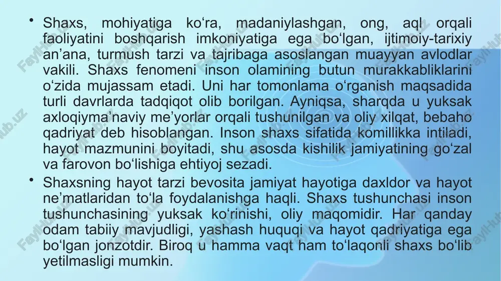 hadigan hayvonlarning signal tili oʻrniga, odamlar tilda „umuman tosh“, „umuman hayvon“ mavhum tushunchalarini ifodalash imkoniyatiga ega boʻldilar. tilning bunday qoʻllanilishi insonlarni ov paytida emas, balki faqat misol bilan emas, balki soʻzlar bilan oʻrgatish imkoniyatiga olib keldi. dinning paydo boʻlishi marksizmda dinning ildizi insonning kundalik hayotida namoyon boʻladigan, oʻz faoliyatining muvaffaqiyatini mustaqil ravishda taʼminlay olmasligida namoyon boʻladigan haqiqiy amaliy ojizlikdir, deb qaraladi[10]. “dingacha boʻlgan davr" tushunchalariga koʻra, insoniyat tarixida diniy gʻoyalar mavjud boʻlmagan davr boʻlgan. keyinchalik u yoki bu sabablarga koʻra odamlarda diniy eʼtiqodlar paydo boʻldi. neolit davridan boshlab murakkab diniy kultlar vujudga keldi. bu davrdagi diniy eʼtiqodlar, odatda, osmondagi ona, samoviy ota, quyosh va oyga xudolar sifatida sigʻinishdan iborat edifazilatlari bilan ruhlar va xudolar dunyosiga taʼsir qilish usullarini bilish uchun obroʻ qozongan odamlar (tabiblar, shamanlar va boshqalar) tomonidan amalga oshirilgan. ijtimoiy tabaqalanishning rivojlanishi bilan mahoratliruhoniylar ruhlar va xudolar (qarang. quyosh kultiga ham qarang). ibtidoiy qabilalarda maxsus ruhoniylar boʻlmagan; diniy va …