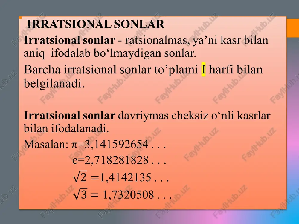 solar, hagiqiy sonlar ustida arifmetik amallar, haqigiy sonlarto'plamining xossalari, __kompieks sonlar. kompleks sonlar to'plami. 0 iweb alina primkona