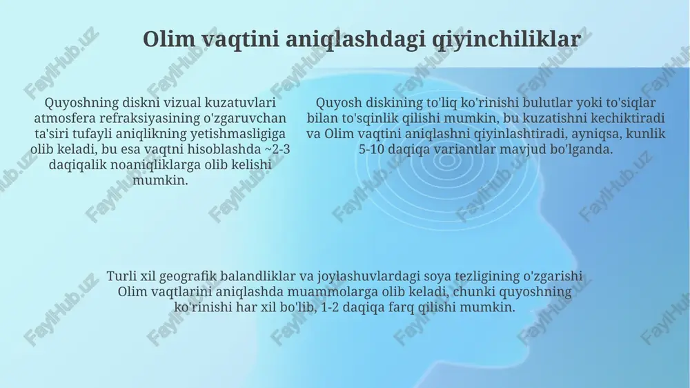 tiradi va bu fasllarning o'zgarishiga ta'sir etadi. olim vaqtini aniqlashga kirish halakik vaqtni hisoblashda 'sha'ot zmaniyot' atamasi ishlatiladi, bu kunning 12 ta teng qismiga bo'linishi va bu qismlar 'soatlar' deb atalishi juda muhim. olim vaqtini aniqlash, dastlabki bosqichda, quyoshning zenitdan ufqqa tushish vaqtini matematik hisoblash orqali amalga oshiriladi, ya'ni 90 darajadan pastga. e'tiborga molik jihati, olim vaqtini aniqlash geografik joylashuvga bog'liq, chunki har bir joyning quyosh chiqishi va botishi vaqtlari farq qiladi. olim vaqtini aniqlash bo'yicha xulosalar galaxiya va yulduzlar klasterining ko'rinishi olim vaqtini aniqlashda yordam beradi, chunki u qadim zamonlarda odamlar tomonidan ishlatilgan eng aniq usul bo'lib hisoblangan. olim vaqtini aniqlashda matematika va fizika qonunlaridan foydalanish mumkin, quyosh botish va quyosh chiqish vaqtini aniqlash uchun trigonometrik formulalar va boshqa ilmiy usullardan foydalaniladi. olim vaqtini aniqlash uchun astronomik kuzatuvlar, masalan, quyoshning pozitsiyasi erta tongda, muhim rol o'ynaydi, chunki bu vaqtlar diniy amallarni bajarish uchun belgilangan. olim vaqtini aniqlashning ahamiyati olim …
