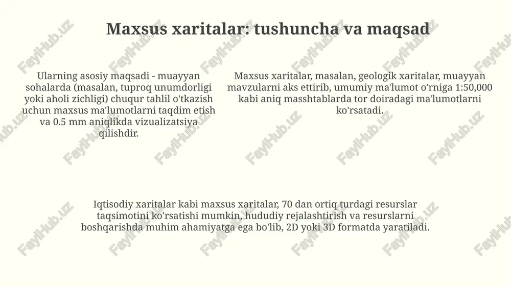 real vaqtda xarita yangilanishini ta'minlashni o'z ichiga oladi. tematik xaritalarning kelajagi gis texnologiyalari, masofadan zondlash va katta ma'lumotlar tahlili bilan chambarchas bog'liq bo'lib, aniqlik va qamrovni oshiradi. maxsus xaritalar dizayni 3d vizualizatsiya, animatsiya va interaktiv veb-xaritalar orqali rivojlanib, foydalanuvchilarning tajribasini yaxshilaydi va ma'lumotlarni tushunishni osonlashtiradi. interaktiv xaritalar va veb-xaritalar ko'pgina veb-xaritalar 3d vizualizatsiya va 360 darajali tasvirlarni taqdim etadi, bu foydalanuvchilarga ob'ektlarni 15 metrdan pastda ham, 2500 metrdan yuqorida ham batafsil o'rganishga yordam beradi. veb-xaritalar api'lar (application programming interfaces) orqali real vaqtda ma'lumotlarni, masalan, 10 daqiqalik trafik holati yoki 7 kunlik ob-havo prognozini dinamik ravishda aks ettirishi mumkin. veb-xaritalar api'lar (application programming interfaces) orqali real vaqtda ma'lumotlarni, masalan, 10 daqiqalik trafik holati yoki 7 kunlik ob-havo prognozini dinamik ravishda aks ettirishi mumkin. siyosiy xaritalar bu xaritalar saylov natijalari kabi siyosiy tendensiyalarni tasvirlashi mumkin, bu esa partiyalarning 2024 yildagi o‘zgarishlarni tahlil qilishda yordam beradi. siyosiy xaritalar hududiy da’volar va 1945-yildan beri …
