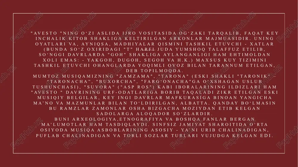 jima qilingan nusxalari ham mavjud. asar muqaddimasida, forobiyning ta’kidlashicha, “katta musiqa kitobi” ikki qismdan iborat bo‘lgan. birinchisida ushbu ilmning nazariy va amaliy asoslari yoritilgan bo‘lsa, ikkinchisi — o‘tmish olimlarining musiqa ilmidagi “xatolariga” izohlar berishga qaratilgan. kitobning ana shu so‘nggi qismi bizgacha yetib kelmagan. “katta musiqa kitobi”ning hozirgacha saqlangan nusxasining o‘zi ham ikki qismdan iborat. 9 image1.jpeg /docprops/thumbnail.jpeg
