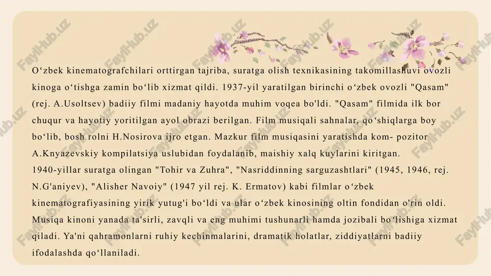 jodiyotida, ayniqsa estrada janriga boʻlgan e'tibor oshadi va xalq musiqasi ohanglariga asoslangan va zamonaviy qoʻshiq va kuylar yaratiladi. ushbu sohada bastakorlardan m.mirzayev, e.salixov, sh.rama- zanov, yan frenkel, a.nesterov, a.malaxov, x.izomov, s.yudakov, m.burhonov, m.ashrafiy, ye.jivayev kabi kompozi- torlar o'z asarlarini yaratadilar. «ey mehribonim», «namanganning olmasi», «qahramon qizlar»>, «toshkent haqida qoʻshiq», «toshkent osmoni», «muhab- bat»>, «maftun boʻldim» kabi qoʻshiqlar, orkestr ijrosi uchun «o'zbekcha syuita», «bahor», «o'yinqaroq qiz», «lirik vals» kabi asarlar shular jumlasidandir. image1.png image2.svg image3.png image4.svg image5.png image6.svg