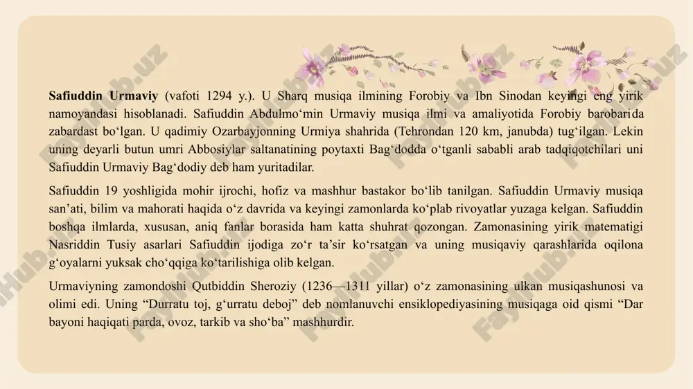 n jadidlar o‘z oldilariga eng zarur bo‘lgan aniq maqsadlarni qo‘yib, jadal sur’atlarda hayotga tatbiq qila boshladilar. jadidlarning asosiy maqsadi xalqning umumiy madaniyatini ko‘tarish, musiqiy tarbiyani yo‘lga qo‘yish, maktablarda musiqa darslari, turli to‘garaklar, maktab xorlarini tashkil qilish, maxsus musiqiy ta’lim tizimini yaratish. buxoroda sharq musiqa maktabi, toshkentda musiqiy texnikum, samarqandda musiqa va raqs instituti, musiqiy merosimizni to‘plash, o‘rganish va iloji boricha kelajak avlod uchun saqlab qolish, gramofon, fonograf, notaga tushirish, shashmaqomni yozib olish ishlarini amalga oshirish edi. xx asr 20 yillariga kelib musiqa va san’at sohasini zamonaviy talablar asosida shakllantirish, yangi o‘quv tizimini yaratish zaruriyati tug‘ildi. musiqa o‘quv yurtlari toshkentdagi turkiston xalq konservatoriyasi (1918) va uning samarqand, farg‘ona (1919), buxorodagi (1920) filiallarida katta ishlar amalga oshirildi. ularda asosan o‘zbek xalq cholg‘ularini hamda ba’zi ovro‘pacha musiqa cholg‘ulari (fortepiano, skripka va damli cholg‘ulari)ni chalish o‘rgatila boshlanadi. bu musiqa bilim yurtlari tom ma’nodagi konservatoriya bo‘lmasa-da, biroq o‘tgan davr musiqa madaniyati ilmini o‘rganish imkoniga ega …