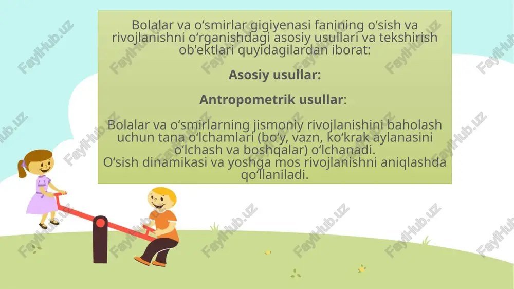 o‘sish tezligi ham turlicha bo‘ladi. bolalarda tana va boshning o‘sishi turli xil nisbatda bo‘ladi. yangi tu- g‘ilgan bolalarda bu nisbatan 1:4 bo‘lsa, katta odamlarda 1:8 bo‘ladi. shu bilan bir qatorda, tana vazni va yuza qismi nisbatlari ham o‘zgaradi. bu fiziologik jihatdan nazariy va amaliy ahamiyatga ega. bolaning o‘sishi bir tekis bormaydi. bu tana qismlarining bir-biriga har xil nisbatda bo‘lishini ta‘minlaydi. bola bir yoshigacha hamda balog‘atga yetgunicha o‘smirlik davrida juda yaxshi o‘sadi (11—12 yoshdan qizlarda va 13—14 yoshdan o‘g‘il bolalarda to‘qima va a‘zolar o‘zgaradi). o‘sish va rivojlanish murakkab jarayon bo‘lib, unda bir-biriga bevosita bog‘langan uch omilni kuzatish mumkin: o‘sish, gavdaning hajmi va vaznning oshishi; rivojlanish, ya‘ni to‘qima va a‘zolardagi sifat o‘zgarishlari; v) gavdada me‘yoriy shaklning yuzaga kelishi.o‘sish va rivojlanish 22—25 yoshgacha davom etadi. lekin kishi hayotining bu yillari davomida organizmning o‘sishi va rivojlanishi bir tekis bo‘lmaydi. ma‘lum davrda rivojlanish va gavdaning shakllanish jarayoni kuchayadi. bola qancha yosh bo‘lsa, organizmning o‘sishi va …