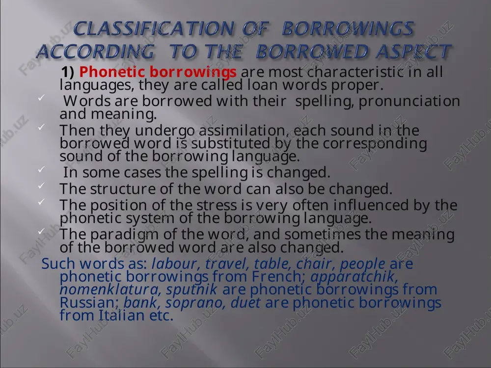 a, guitar; c) names of vegetables and fruit: tomato, potato, tobbaco, cocoa, banana, ananas, apricot etc. germanic borrowings english belongs to the germanic group of languages and there are borrowings from scandinavian, german and holland languages, though their number is much less than borrowings from romanic languages. by the end of the old english period english underwent a strong influence of scandinavian due to the scandinavian conquest of the british isles. scandinavians belonged to the same group of peoples as englishmen and their languages had much in common. as the result of this conquest there are about 700 borrowings from scandinavian into english. scandinavians and englishmen had the same way of life,their cultural level was the same, they had much in common in their literature therefore there were many words in these languages which were almost identical, e.g. on oe modern e syster sweoster sister fiscr fisc fish felagi felawe …