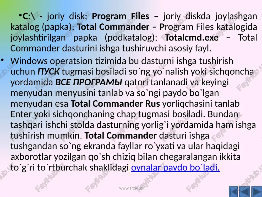 lomovning umumiy taxriri ostida.-t.: «sharq», 1999.- 546 b “axborot tizimlari va texnologiyalari”: oliy o`quv yurtlari talabalari uchun darslik//mualliflar jamoasi: s.s.g`ulomov, r.x.alimov, x.s.lutfullaev va boshk./; s.s.g`ulomovning umumiy taxriri ostida.-t.: «sharq», 2000.- 592 b. internet ma’lumotlari www.arxiv.uz media1.mp3 image2.png image3.png image4.png image5.png image6.png image7.png image8.png image9.png image10.png image11.png image12.png 9."classical gas" 9."classical gas" vanessa mae instrumental music 7, track 9 0 other 217.63954 p) wi ) \ ss gy ‘@aiini bemenenve hasurauia =cetp ftp ban bknank kordurypaua §=vihctpymehtbi «sanyo: ‘tankn —komnbiorep = cnpaska @?|a\pbe\|ataa 3b e/ g4 (be) cac ¥|lner_] 3261 552k6 1s 30 716 248 k6 coogonho ttun pasmep qata thins, tun pasmep qata ‘flanka> 20,08,2012 17:29 ||| calpt3x ‘vad 7259 12.06.201101:00 lama doc 17596416 29.01.201001:54 |||) colptes sys 23656 12.06.201101:00 aboratoriya_qollanma_ee2011 doc 16 343040 20.08.2012 17:29 ||| |colpint sys 14424 12,06.201101:00 aboratoriya_gollanma_ee2011-s0n sti doc 13368320 14.11.201123:57 ||| ]default ber 3.146 12.06.201101:00 doc 6 526464 18.02.201200:54 ||| defauit br2 44842. 20.03.2012 …