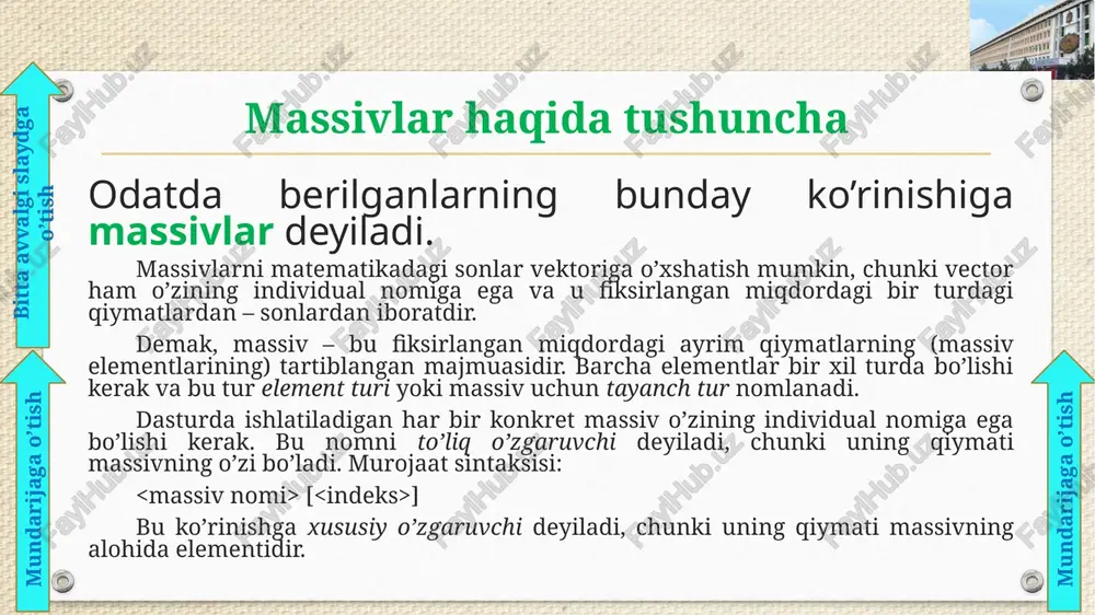 bie oahhbie: birinchi satrda ko'priklar soni n (1 = |e o 2} %¢ (| | 1 #include 2 #include 3 #include 4using namespace 5 ant main() 6t 7 n,i,370,m; 8 afi}, b(12): 3 10 cind>n 1 for (smtzicmtozite) 12 ‘ 3 cin>palils “4 if(it=n) 16 (4+: bi3}-ala)2) 16 7 18 coureeb[i]<< 13 e<<b [3 }<<endl 2 = return 07 =| ge -| fle list 3b [2] marecoveryhd...\noos.cpp ~ 1g fie tist a clos | abdulla qodiriy nomidagi jizzax davlat pedagogika instituti /docprops/thumbnail.jpeg mustaqil ish