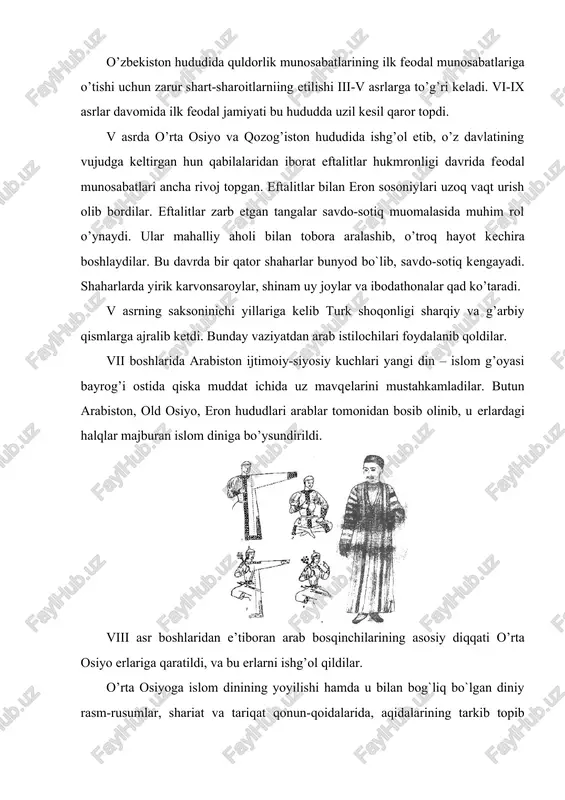 acha bo`lgandi. elka kiyimining yoqasi, etagi, oldi, yengning uchi boshqa rangli matodan qilingan hoshiya bilan bezatilardi. vi-vii asrlarda erkaklarning estetik idealii o`zgargandi. qo`pol kuchning o’rniga aql va noziklik kelgandi. ideal erkakning beli ingichka uzunroq qo’li ingichka bilaguzuk va uzuk bilan bezatilgan bo`lishi kerak edi. erkak kostyumida avvalgi davrning kiyimlari qatori ikki tomonlama qaytarmali turk kaftanlari keng tarqalgandi kaftan gavdaga yopishib turardi, uzunligi esa bo’ksagacha bo`lib, yon kesimi bo’lmagandi. dekorativ mato bilan faqat yoqasi va eng uchi bezatilardi. ustki kiyim – yopinchoq ham ikki tomonlama qaytarmali bo`lgan. bu davrda etiklari ham nozik bo`lgan. vi-vii asrlarda ayollarda ham erkaklardagidek estetik timsol o`zgargandi. uning tashqi ko’rinishi nozik belli yuzi ham nozik ayol edi. kiyimning yangi chegaralari esa yangi idealda yangi plastik siymoni yaratgandi. bunday o`zgarishlar ko’rishiga kosmetikaning ham o’z o’rni bor edi. ayollarning kiyimi bu davrda ham erkaklar kiyimidan uncha farq qilmasdi. ulardan tashqari ayollar kiyimi ansanblida nimchalar, koftalar to’g’ri shaklli yubkalar va …