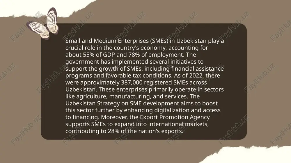logistics and transportation challenges that impact its trade and economic development. the country's landlocked position limits access to global markets, increasing dependency on neighboring countries' infrastructure. the world bank's logistics performance index ranks uzbekistan 99th out of 160 (2023), highlighting inefficiencies. infrastructure constraints include an outdated rail network and insufficient road quality. only about 17% of roads are categorized as international highways. additionally, customs procedures are often slow, adding to delays. the average time to export from uzbekistan is approximately 97 hours, and import time is around 96 hours. the government plans to invest $13 billion in infrastructure improvements by 2025, aiming to enhance connectivity and efficiency. these challenges are compounded by stringent regulatory environments and limited access to technology. ... t.me/slaydai_bot uzbekistan's real estate and infrastructure sectors have been growing rapidly, driven by government initiatives to modernize the country. in 2020, construction constituted approximately 6% of uzbekistan's gdp. the …
