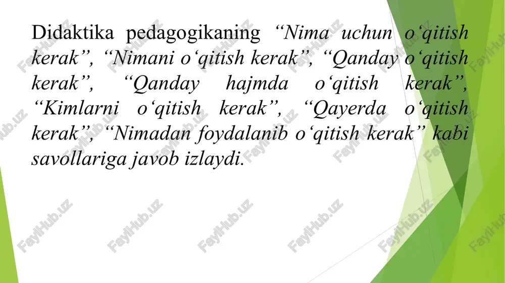 rini o‘rganishning ikki yondashuvini ajratadilar: yangilikning individual mikrosathi va alohida-alohida kiritilgan yangiliklarni o‘zaro ta’sirining mikrosathi. elektron pedagogika – pedagogikaning zamonaviy tarmog‘i sifatida elektron ta’lim muammolari bo‘yicha nashr etilgan materiallarni tahlil qilish shuni ko‘rsatadiki, ularning aksariyati ta’limni joriy etishning haqiqiy tajribasini (e-learning), elektron o‘quv materiallarini ishlab chiqish va o‘quv mashg‘ulotlarini o‘tkazish tajribasini, tashkilotning yutuqlari va qiyinchiliklarini va amaliy faoliyatning boshqa elementlarini tavsiflaydi. elektron pedagogika - bu alohida yangi sanoat emas, balki pedagogikaning mavjud (an’anaviy) tarmoqlarini o‘zgartirish ya’ni, evolyutsion ravishda o‘z sinfida qolib, elektron tizimga o‘tishdir. akt bilan to‘yingan muhitdagi jarayonlarni o‘rganish, tavsiflash va bashorat qilishning ilmiy yo‘nalishini “elektron pedagogika” deb atash taklif etiladi. elektron pedagogikaning predmeti pedagogik tizim, aniqrog‘i undagi yangi axborot-ta’lim muhitida sodir bo‘ladigan jarayonlardir. ushbu muhitda ta’lim olish nafaqat resurslar va xizmatlardan foydalanish imkoniyatiga aylanadi, balki o‘quvchilarga o‘quv resurslarini o‘zlari ishlab chiqarish imkonini beradi. bugungi kunda dolzarb bo‘lgan elektron pedagogikaning ba’zi muammolari: nazariy bazani, shu jumladan kontseptual apparatni shakllantirish …