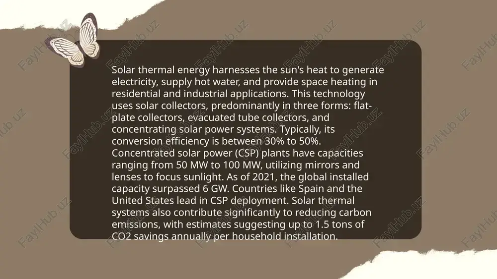 ary by country and region, aiming to promote renewable energy adoption. in the united states, the federal government offers the investment tax credit (itc), which provides a 30% tax credit for residential and commercial solar systems. as of 2023, states like california and new york offer additional incentives such as net metering, where excess solar power is credited to future utility bills. in the european union, the renewable energy directive sets binding targets for member states to achieve at least 32% renewable energy use by 2030. germany offers feed-in tariffs, guaranteeing payment for solar power generated. china, the largest solar market, has subsidies and targets to reach over 1,200 gw of new wind and solar capacity by 2030. globally, solar policies encourage investments to reduce greenhouse gas emissions and transition to sustainable energy solutions. ... t.me/slaydai_bot solar energy is a clean and renewable power source with significant environmental benefits. it …
