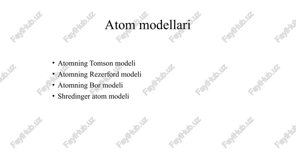 deli atoma rezerforda? 24 fundamental va elementar zarrachalar. ularning xillari va sinflanishi. fermionlar va bozonlar. antizarrachalar to’g’risidagi tushuncha. materianing, xususan moddaning diskret tizimga ega ekanligi, u elementar zarrachalardan tashkil topgan degan xulosaga olib keladi va bu narsaga hozir hech kim shubha qilmaydi. elementar zarrachalar, deb materianing eng kichik bo’lagiga aytiladi. elementar degan tushuncha aslida bunday turdagi zarrachalar umuman bo’linmaydi degani. lekin qatiy xulosa chiqarishga shoshilmaslik kerak. chunki, hozirgi kunda elementar deb xisoblangan zarrachalar birmuncha murakkab ichki tuzilishga ega ekanligi aniqlanmoqda. atomning bor modeli 1-barqaror atomda elektron elektromagnit energiyani nurlantirmasdan, faqat maxsus statsionar orbitalar bo'ylab harakatlanishi mumkin. 2-atomning yorug'lik chiqarishi atom yuqori energiyaga ega bo'lgan statsionar holatdan past energiyali statsionar holatga o'tganda sodir bo'ladi. bor, niels (1885-1962) - daniya fizigi, zamonaviy fizikaning asoschilaridan biri. kopengagendagi nazariy fizika instituti asoschisi (1920) va rahbari (nils bor instituti); jahon ilmiy maktabining yaratuvchisi, 1943-45 yillarda aqshda ishlagan. atomning sayyoraviy modeli, kvant tushunchalari va u taklif …